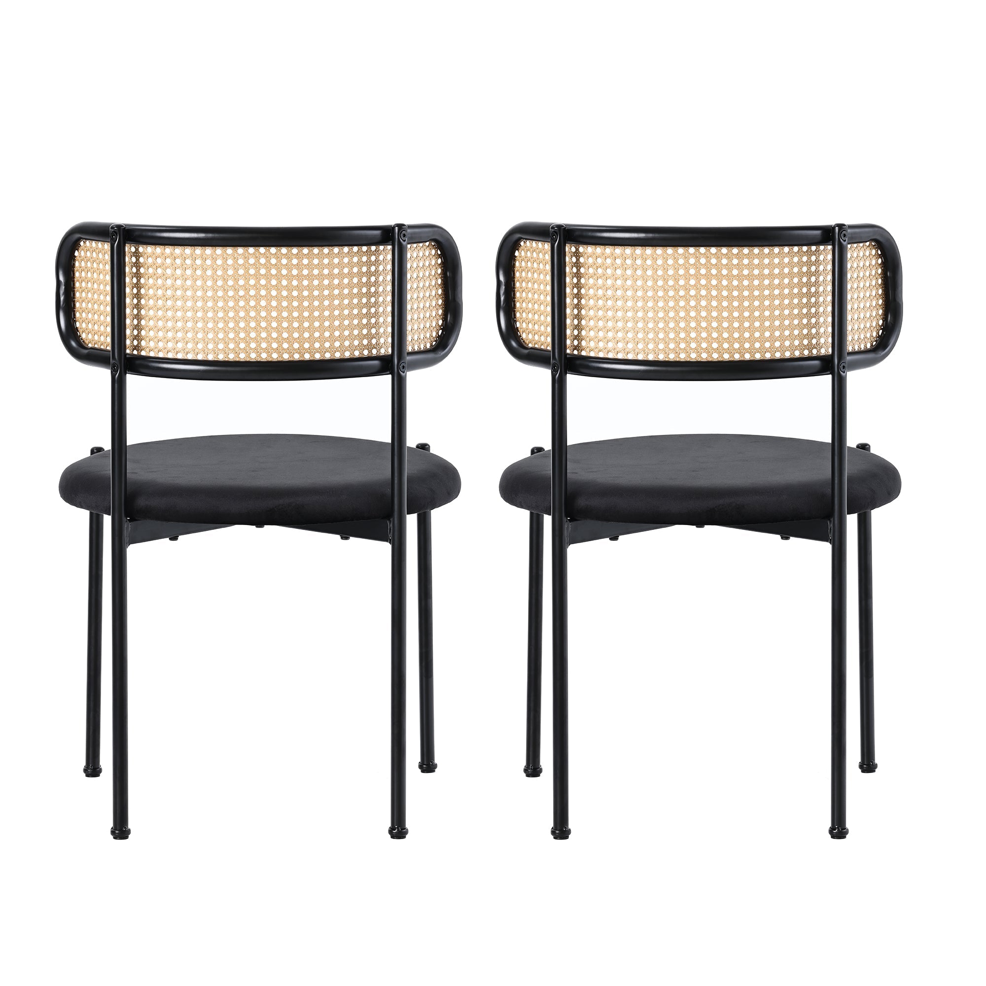 Velvet Dining Chair Set of 4 Rattan Metal Legs - Black