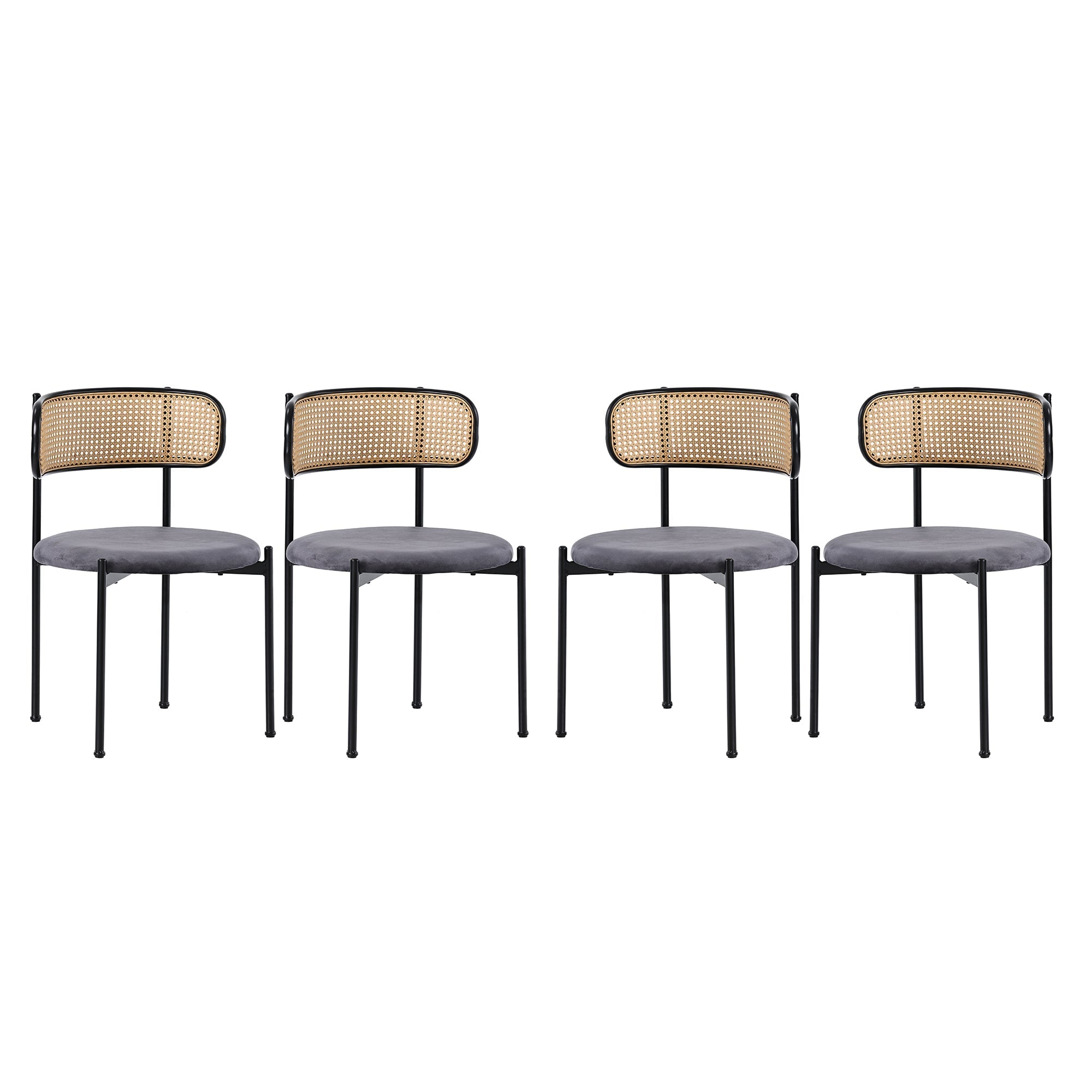 Velvet Dining Chair Set of 4, Modern Rattan Design Metal Legs, Grey