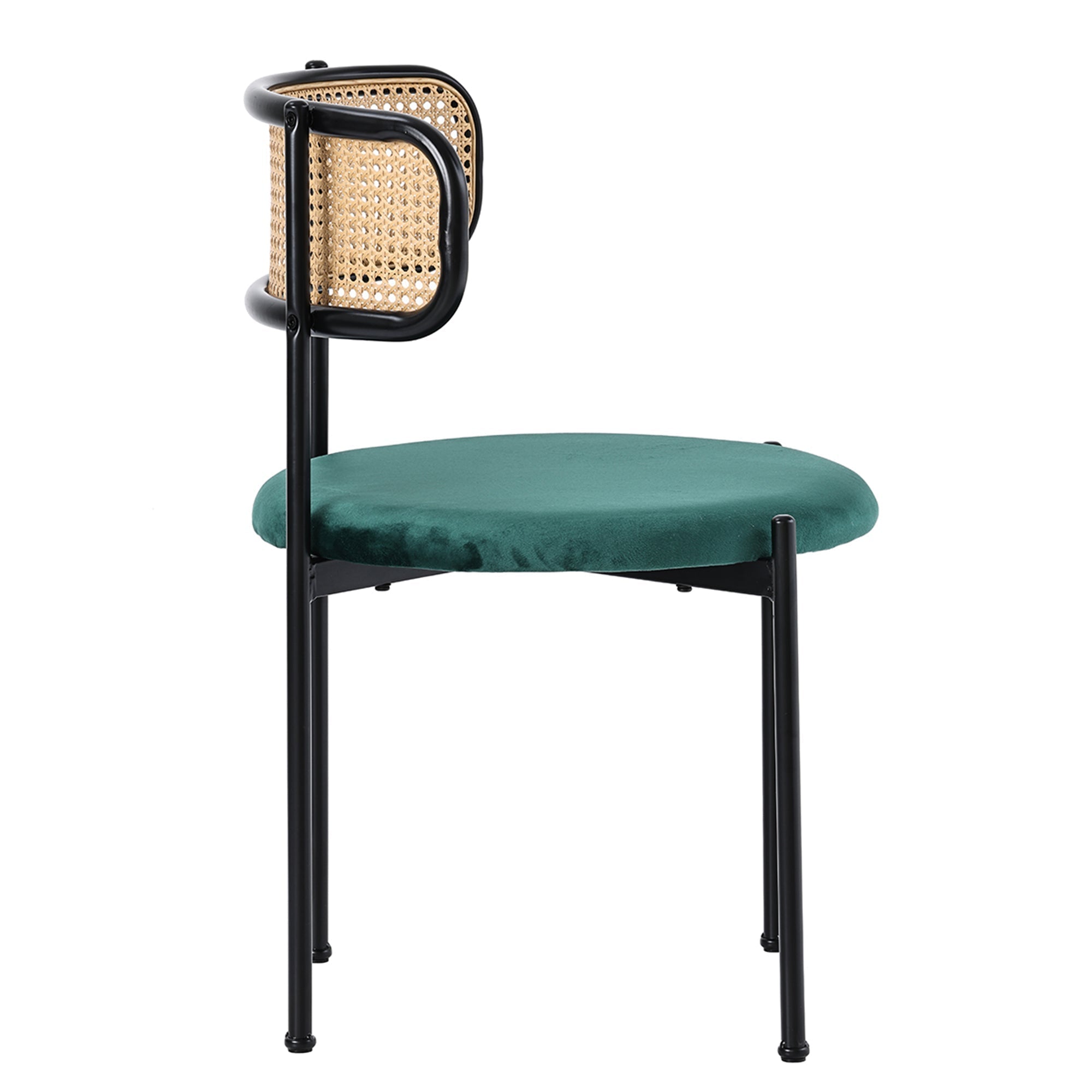 Velvet Dining Chair Set of 6, Modern Rattan Leisure Chair with Metal Legs, Green