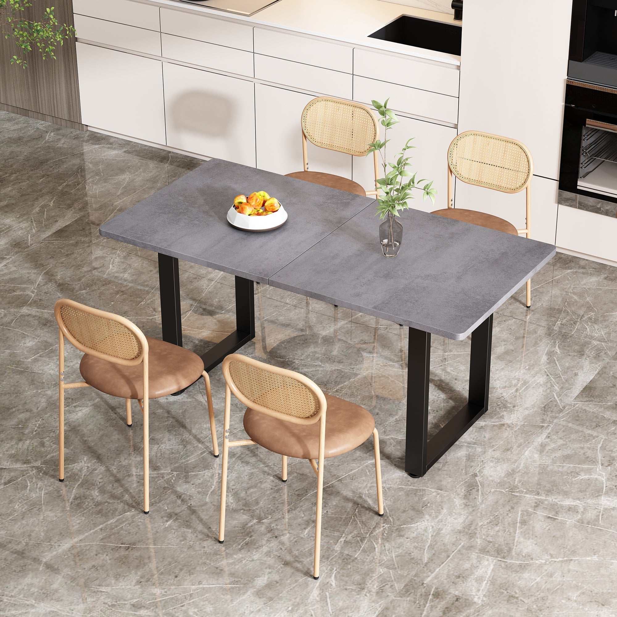 Dining Chairs Set of 4 Rattan Metal Legs Modern Style - Brown