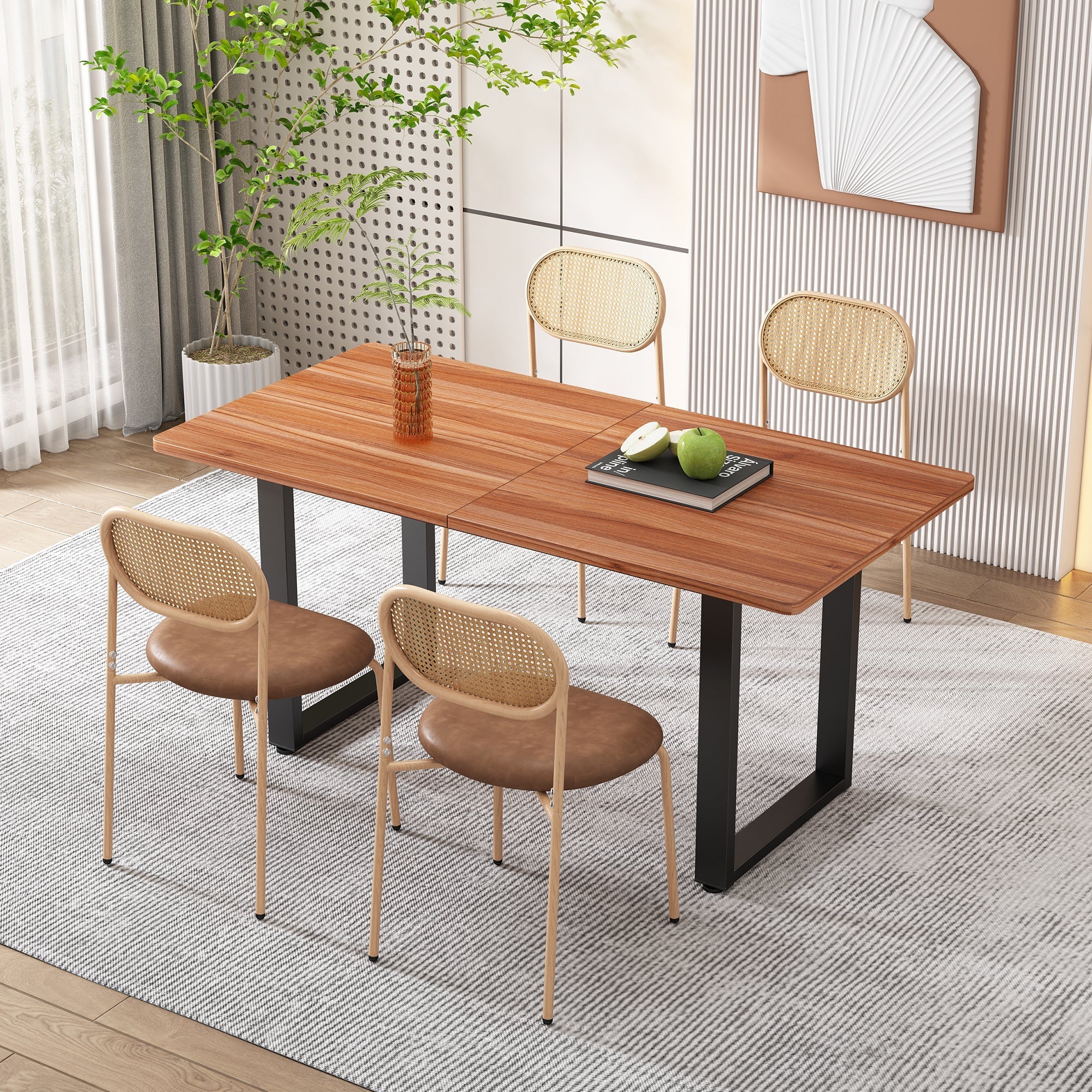 Set of 6 Dining Chairs Rattan Metal Legs - Brown