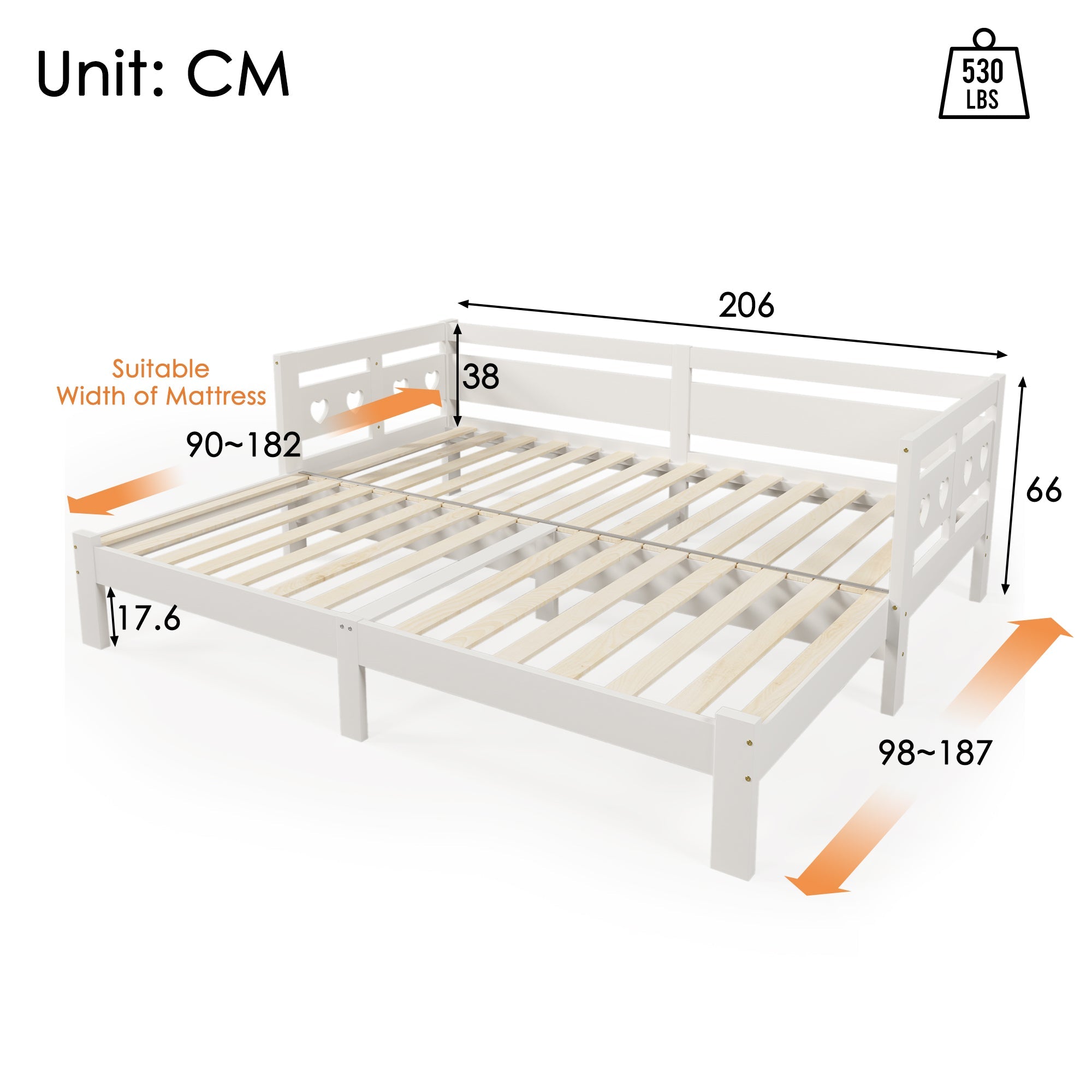 Daybed, Pull-Out 90x200cm, Solid Pine White