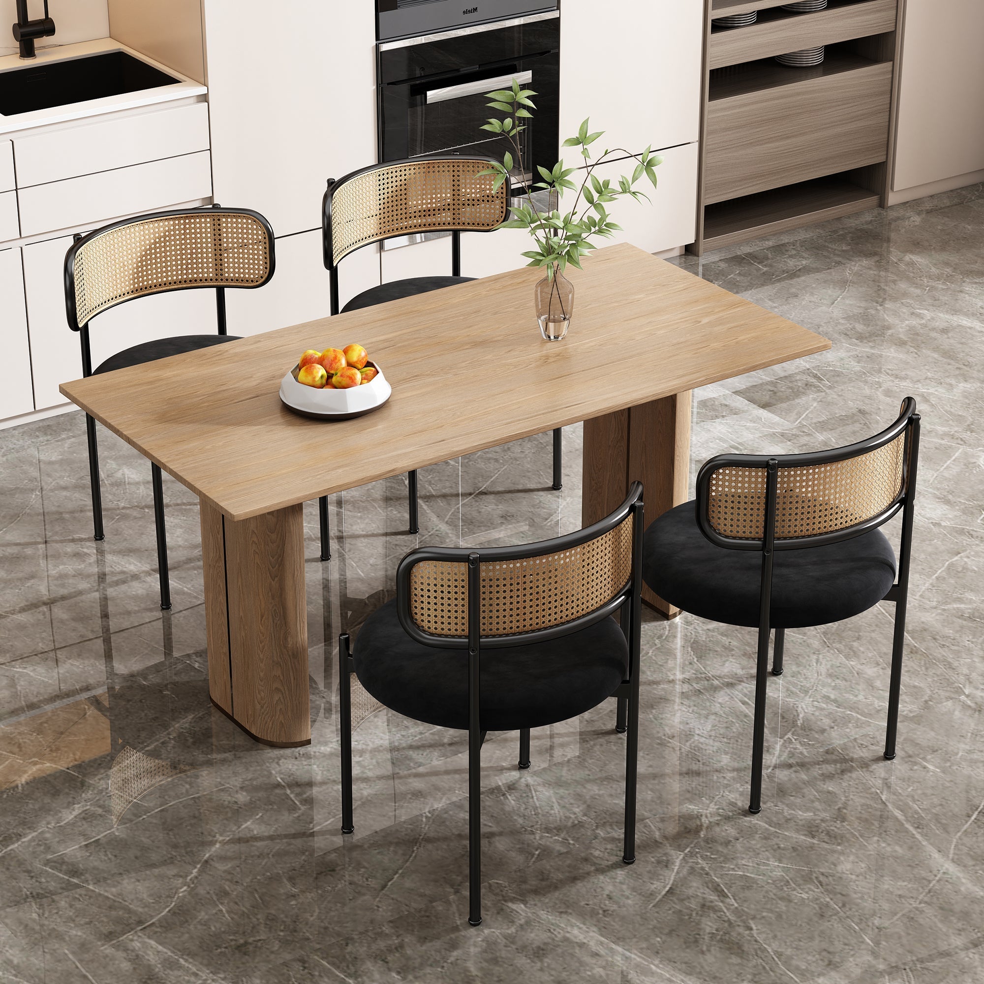 Velvet Dining Chair Set of 6 Modern Rattan Metal Legs Black