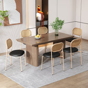 Modern Dining Chair Set of 6, Simple Rattan Leisure Seating with Metal Legs, Black and Brown