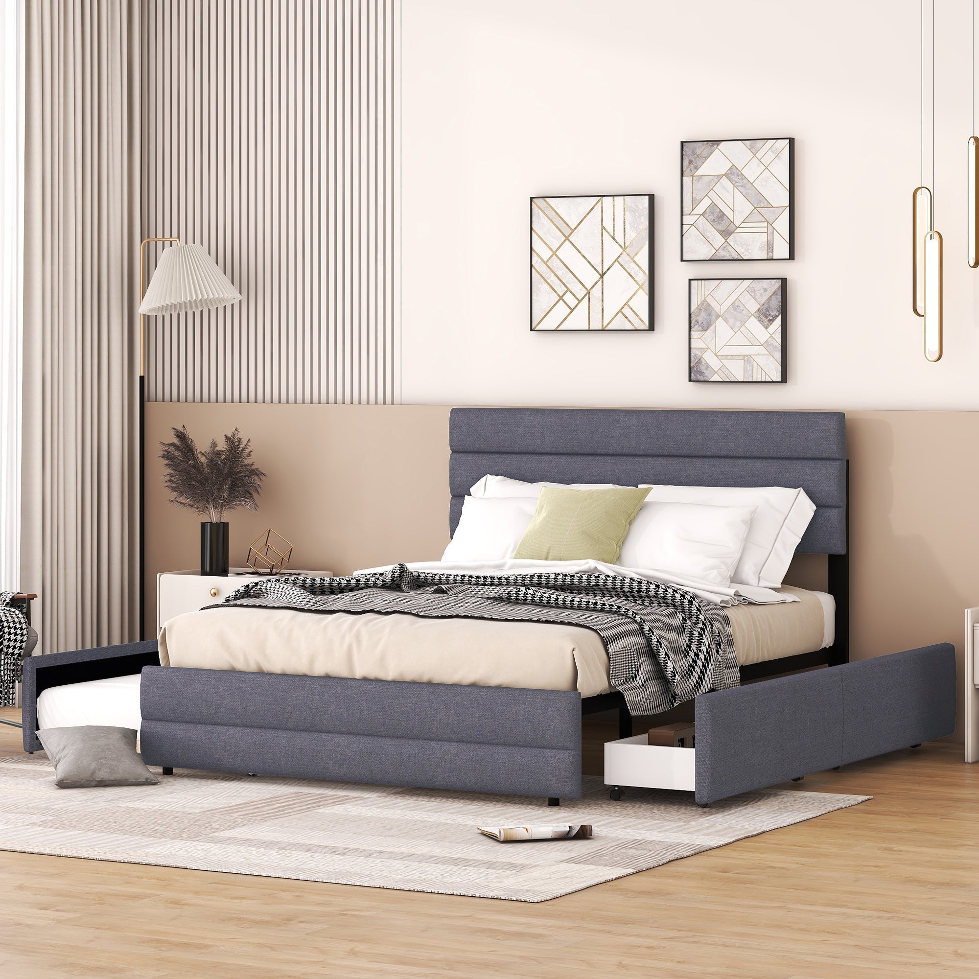Platform Bed 140x200cm with 2 Drawers Grey