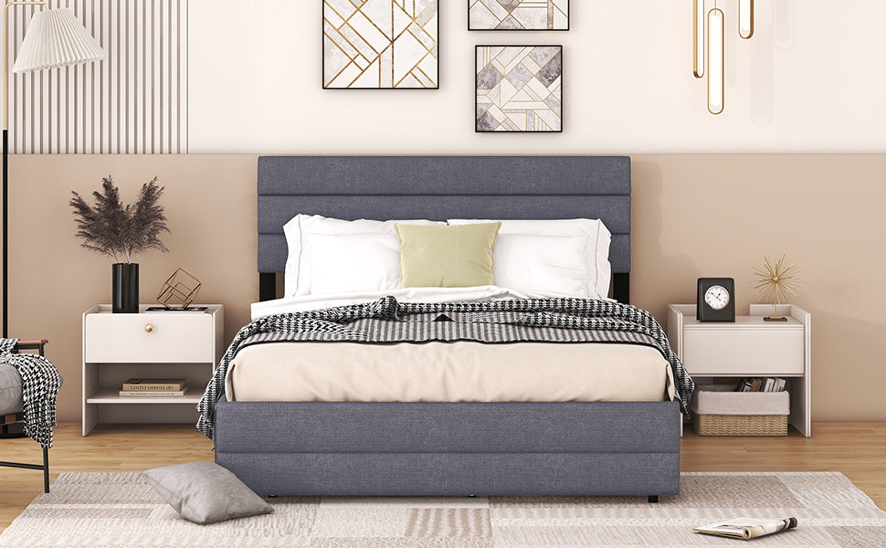 Platform Bed 140x200cm with 2 Drawers Grey