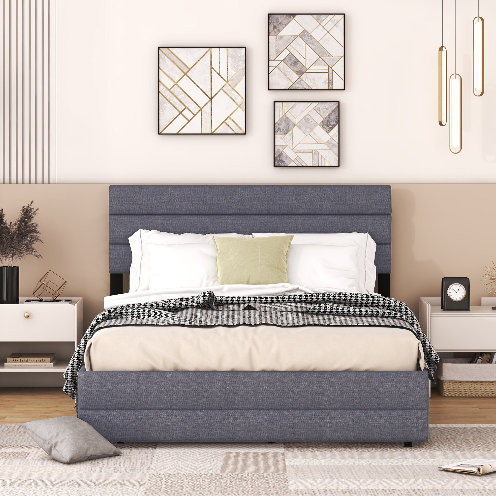 Platform Bed 140x200cm with 2 Drawers Grey