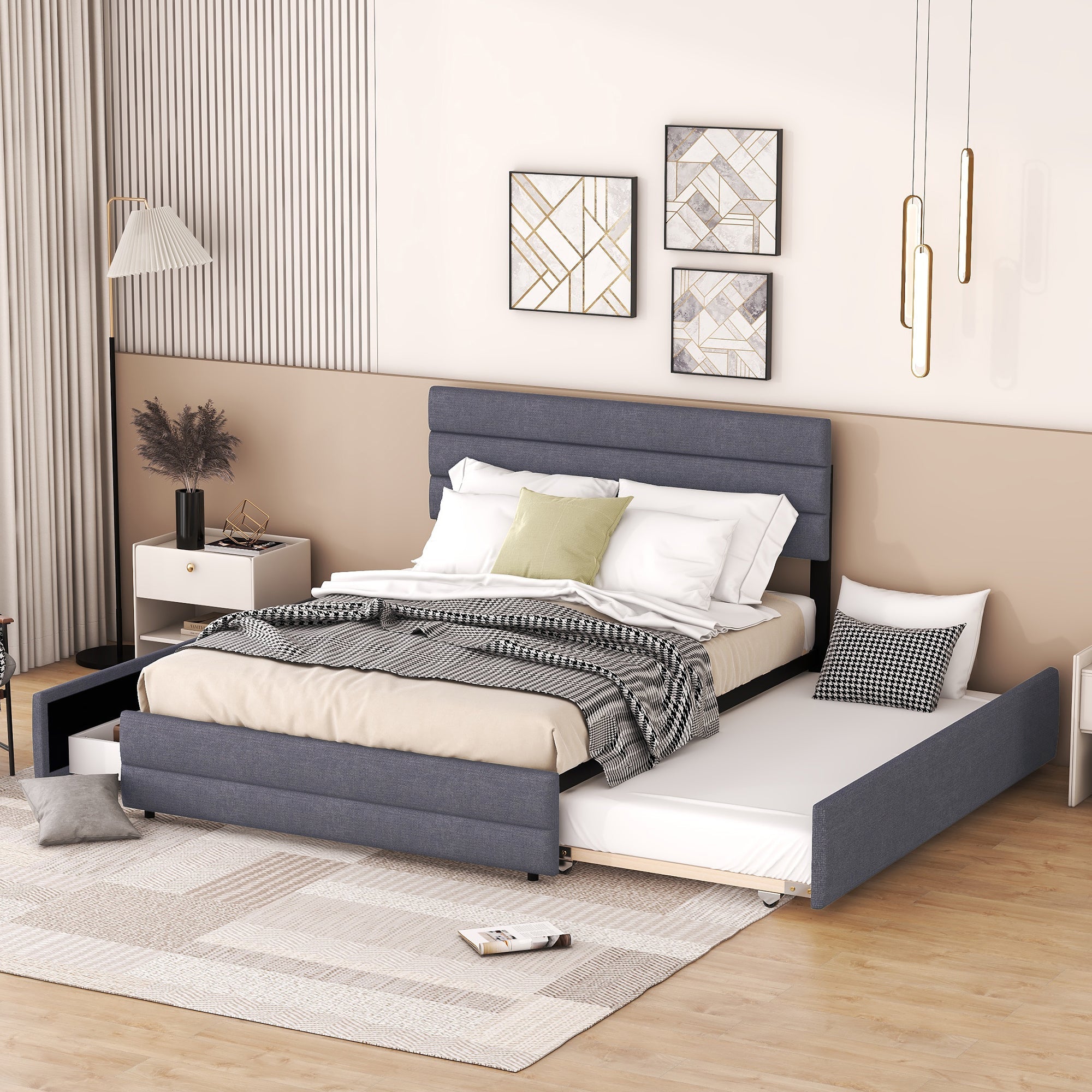 Platform Bed 140x200cm with 2 Drawers Grey
