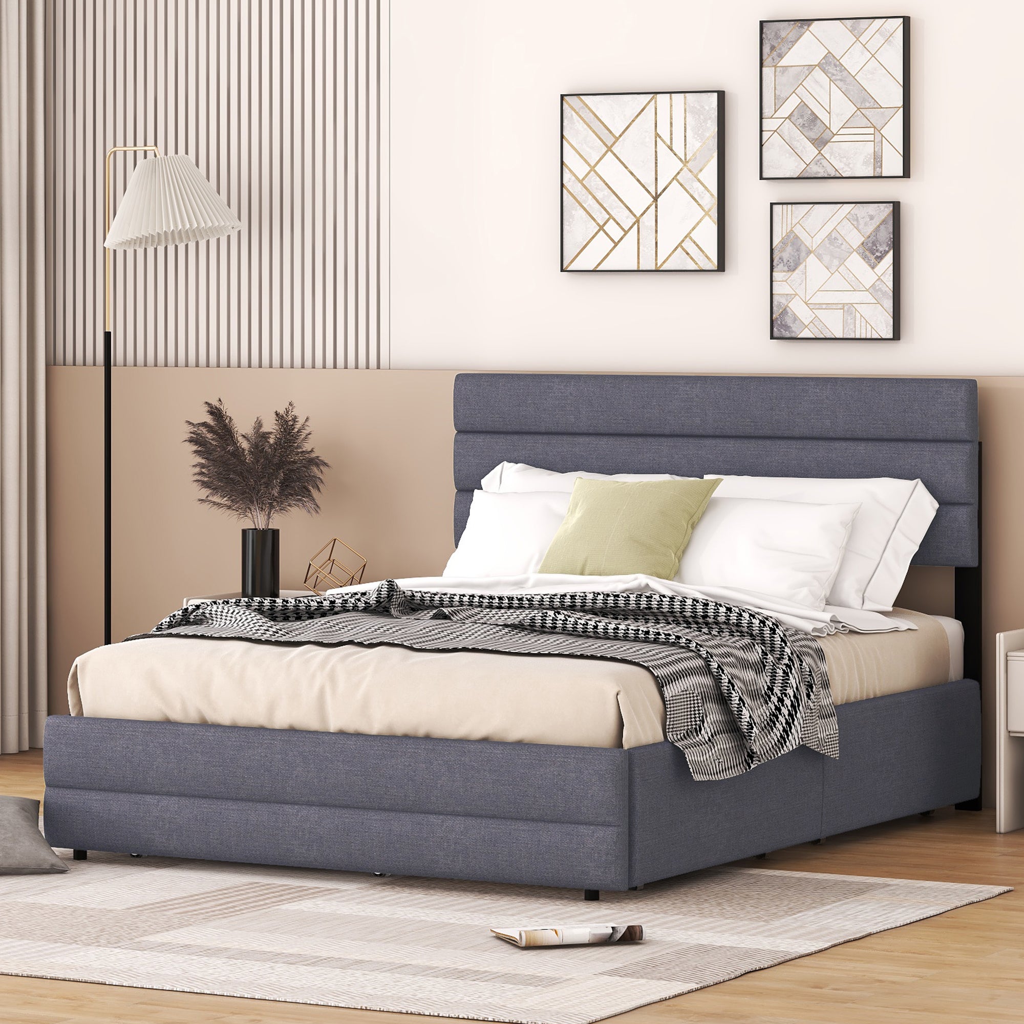 Platform Bed 140x200cm with 2 Drawers Grey