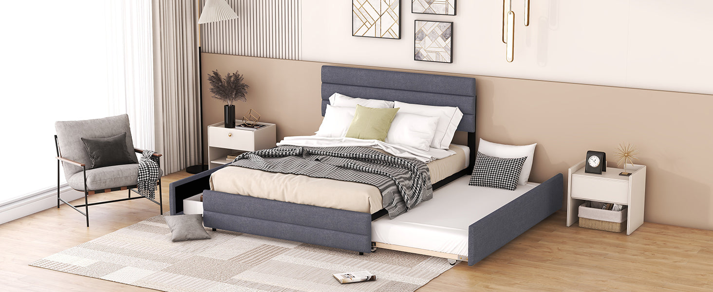 Platform Bed 140x200cm with 2 Drawers Grey