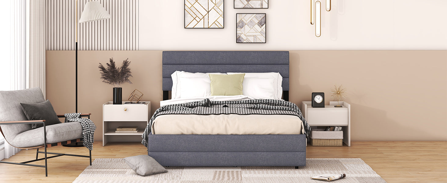 Platform Bed 140x200cm with 2 Drawers Grey