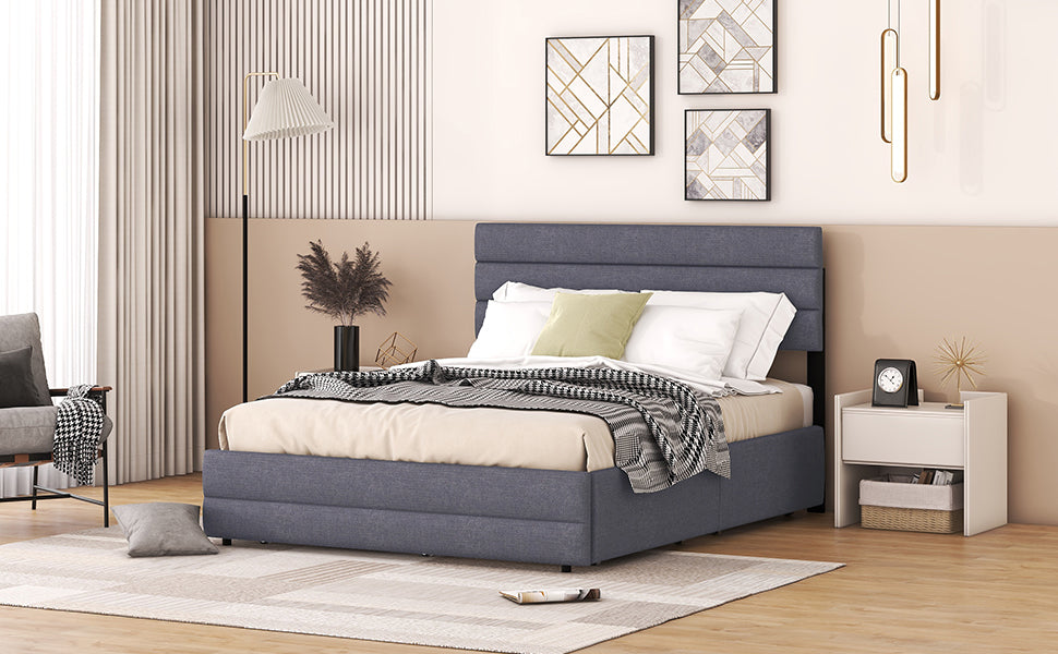 Platform Bed 140x200cm with 2 Drawers Grey
