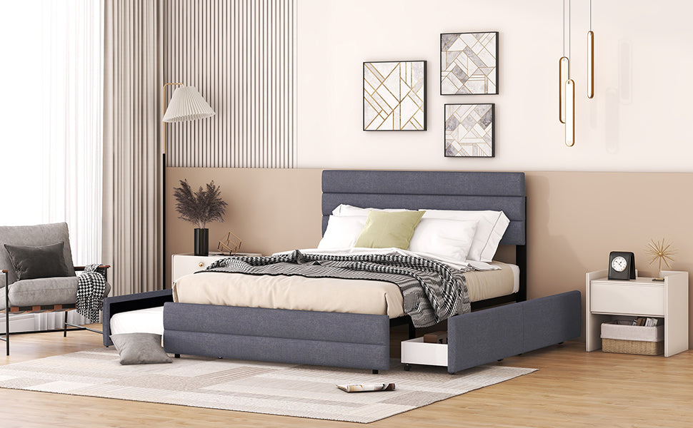 Platform Bed 140x200cm with 2 Drawers Grey