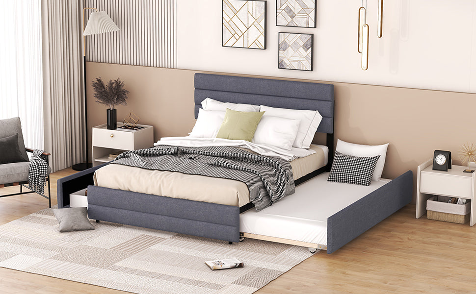 Platform Bed 140x200cm with 2 Drawers Grey