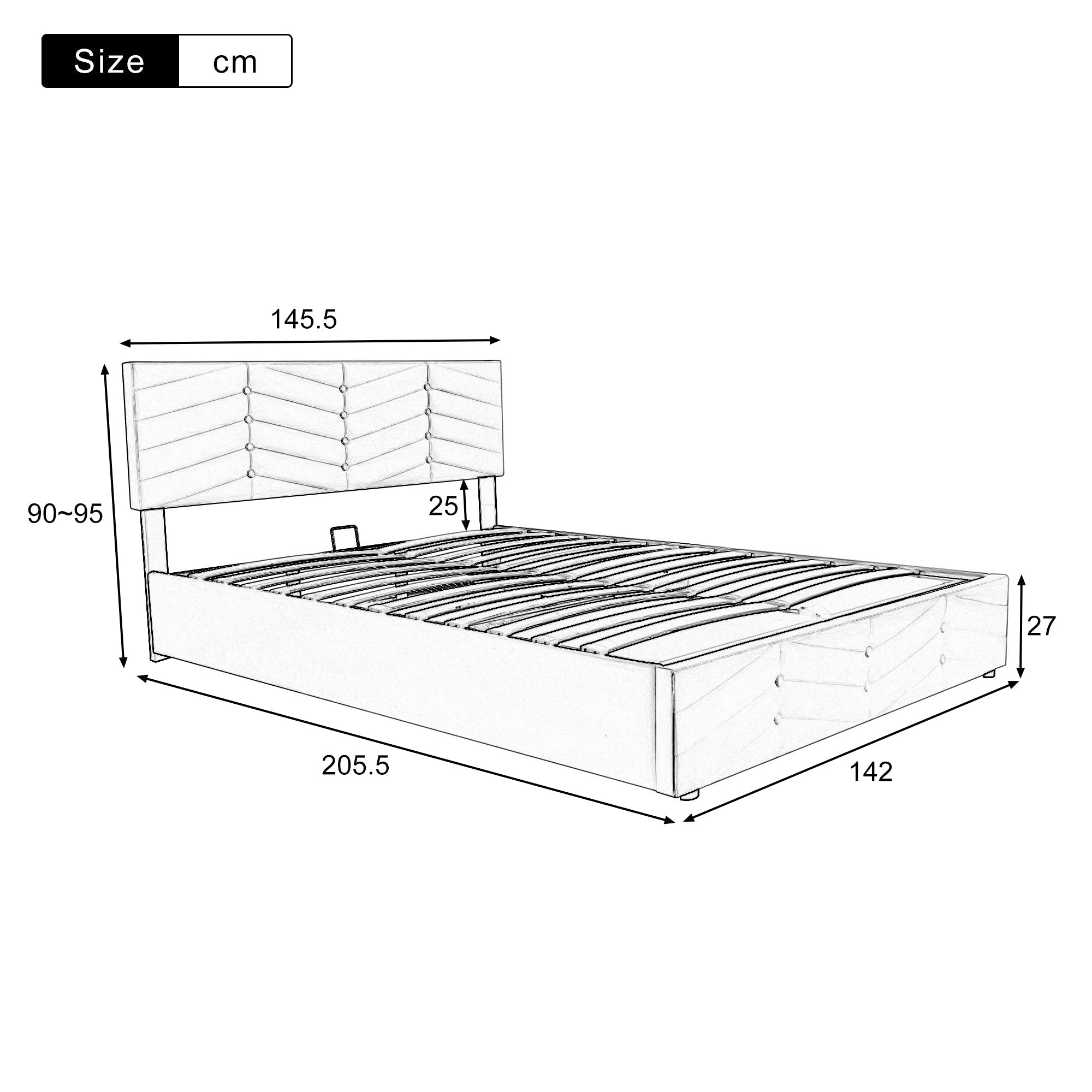 Upholstered Bed 140x200cm Adjustable Headboard Slatted Base - Dutch Velvet Beige