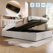 Upholstered Double Bed 140x200 USB-C Charging Storage Linen Material