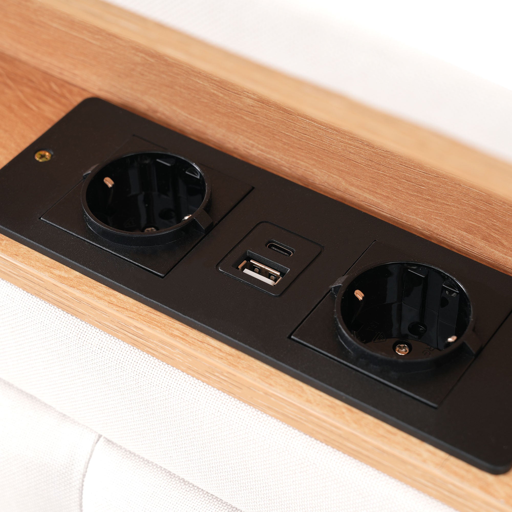 Double Bed with 4 Drawers & USB C Socket, 160x200cm, Adjustable Headboard, Wooden Slatted Frame, Upholstered