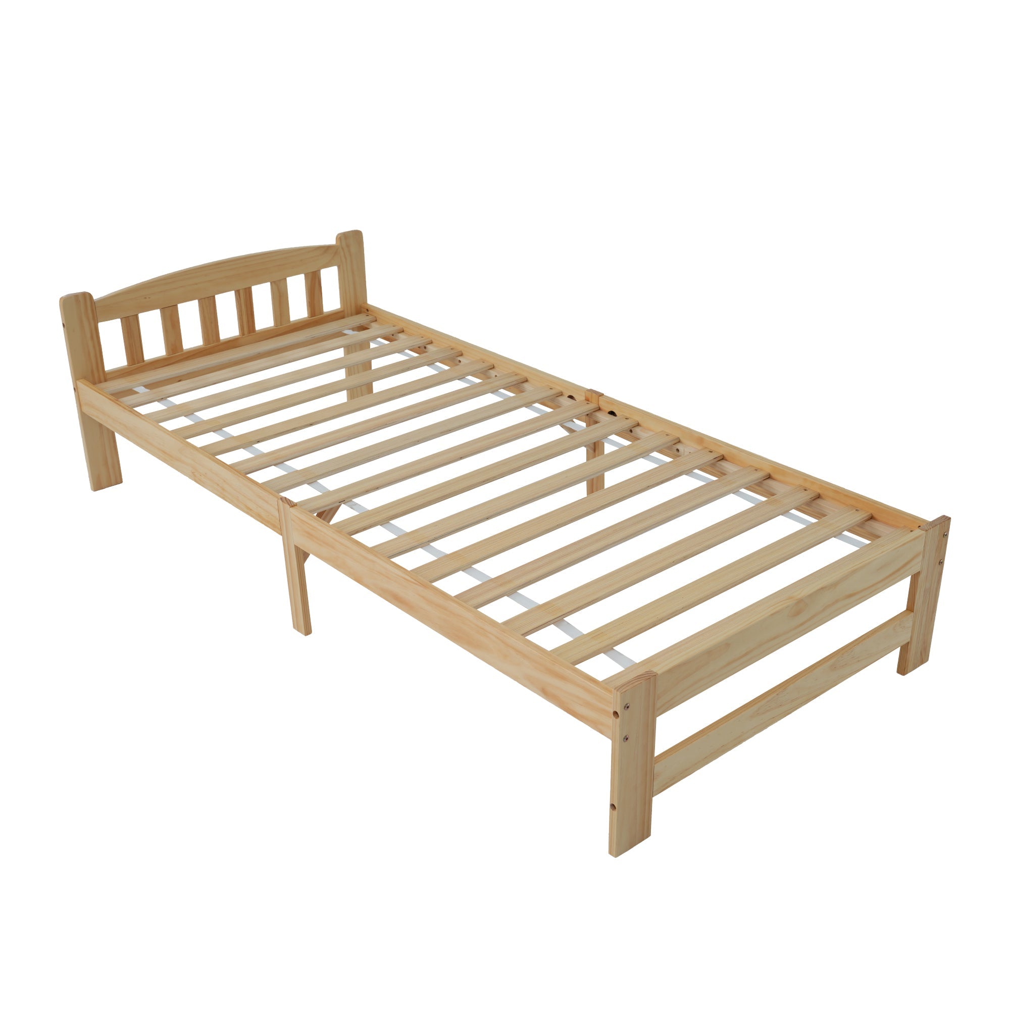 Solid Wood Bed, Futon Single with Headboard & Slats, Natural