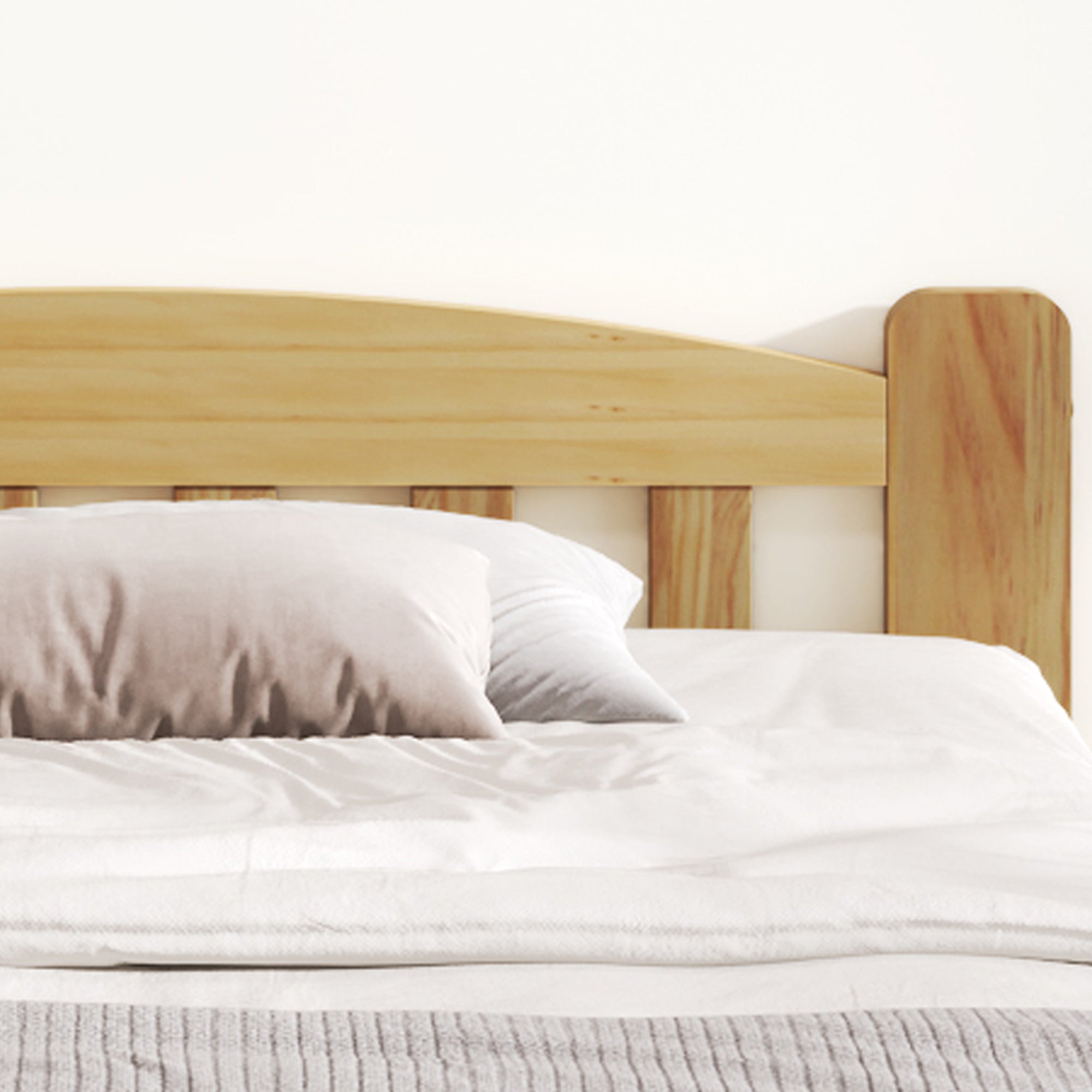 Solid Wood Bed, Futon Single with Headboard & Slats, Natural