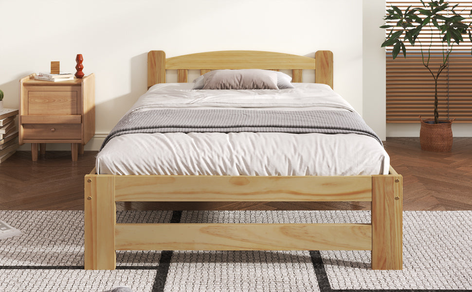 Solid Wood Bed, Futon Single with Headboard & Slats, Natural