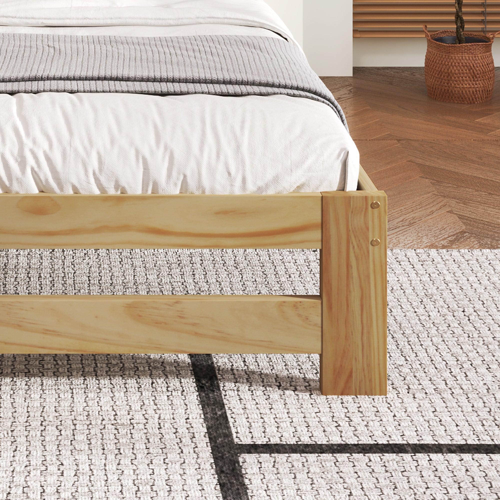 Solid Wood Bed, Futon Single with Headboard & Slats, Natural