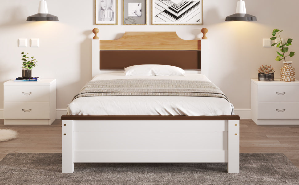 Single Bed Wooden Pine Wood Frame with MDF Head/Footboard 90x200 cm, White