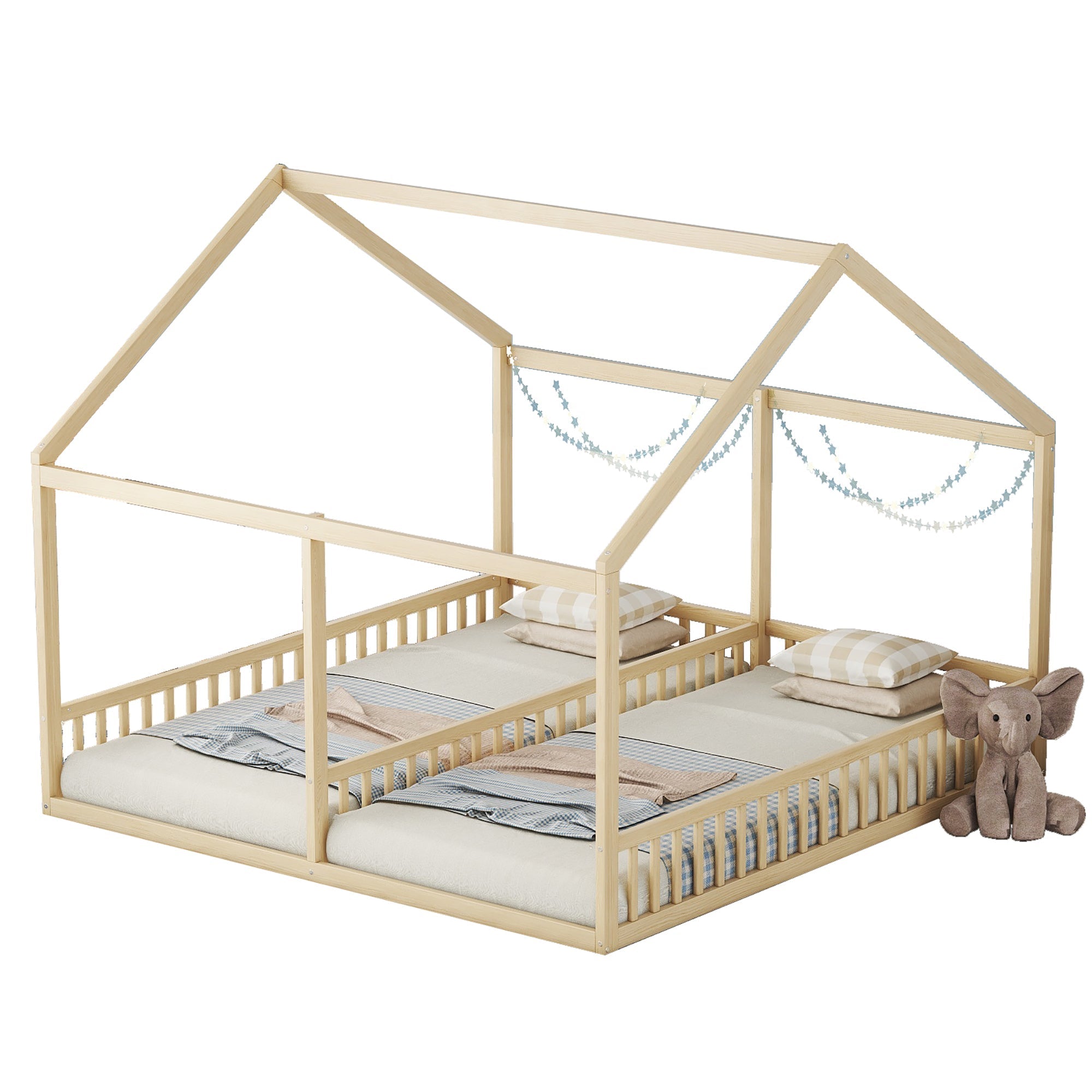 Single House Bed 90x200cm Flat 2-in-1 - Natural