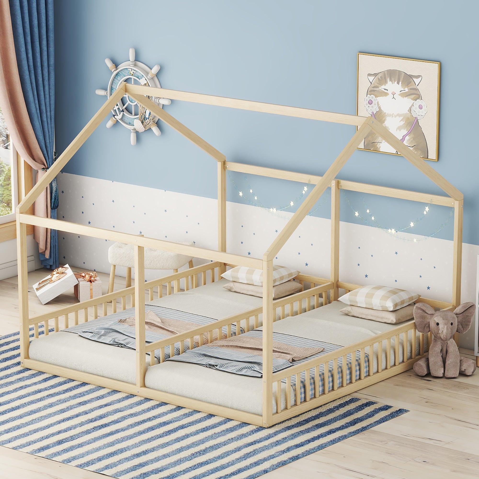 Single House Bed 90x200cm Flat 2-in-1 - Natural