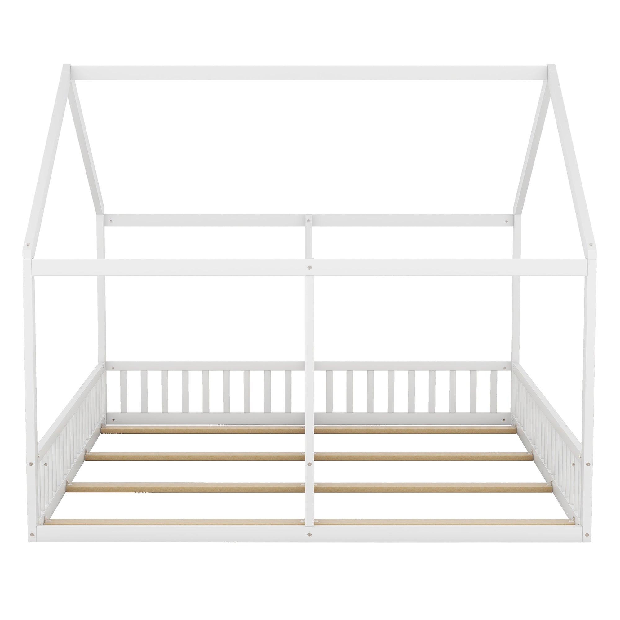2-in-1 House Bed, 90x200cm Single Flat Bed, White