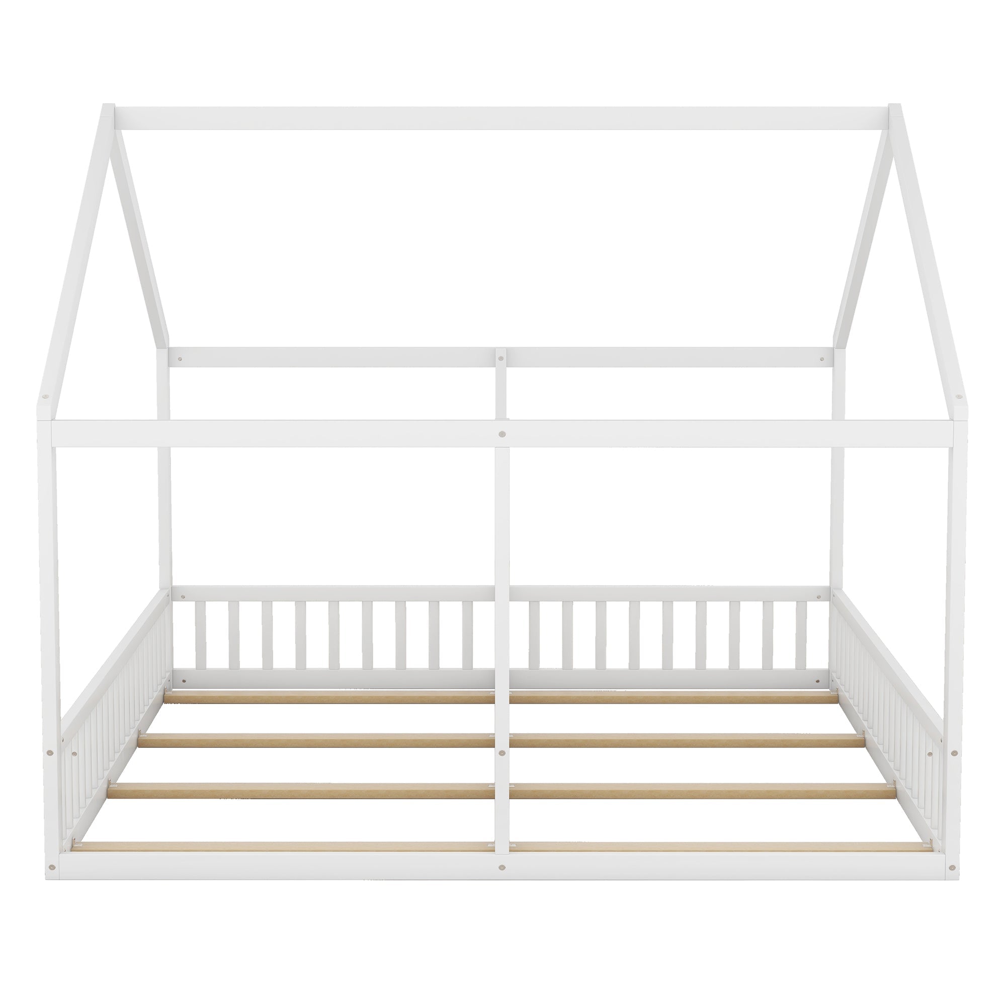 2-in-1 House Bed, 90x200cm Single Flat Bed, White