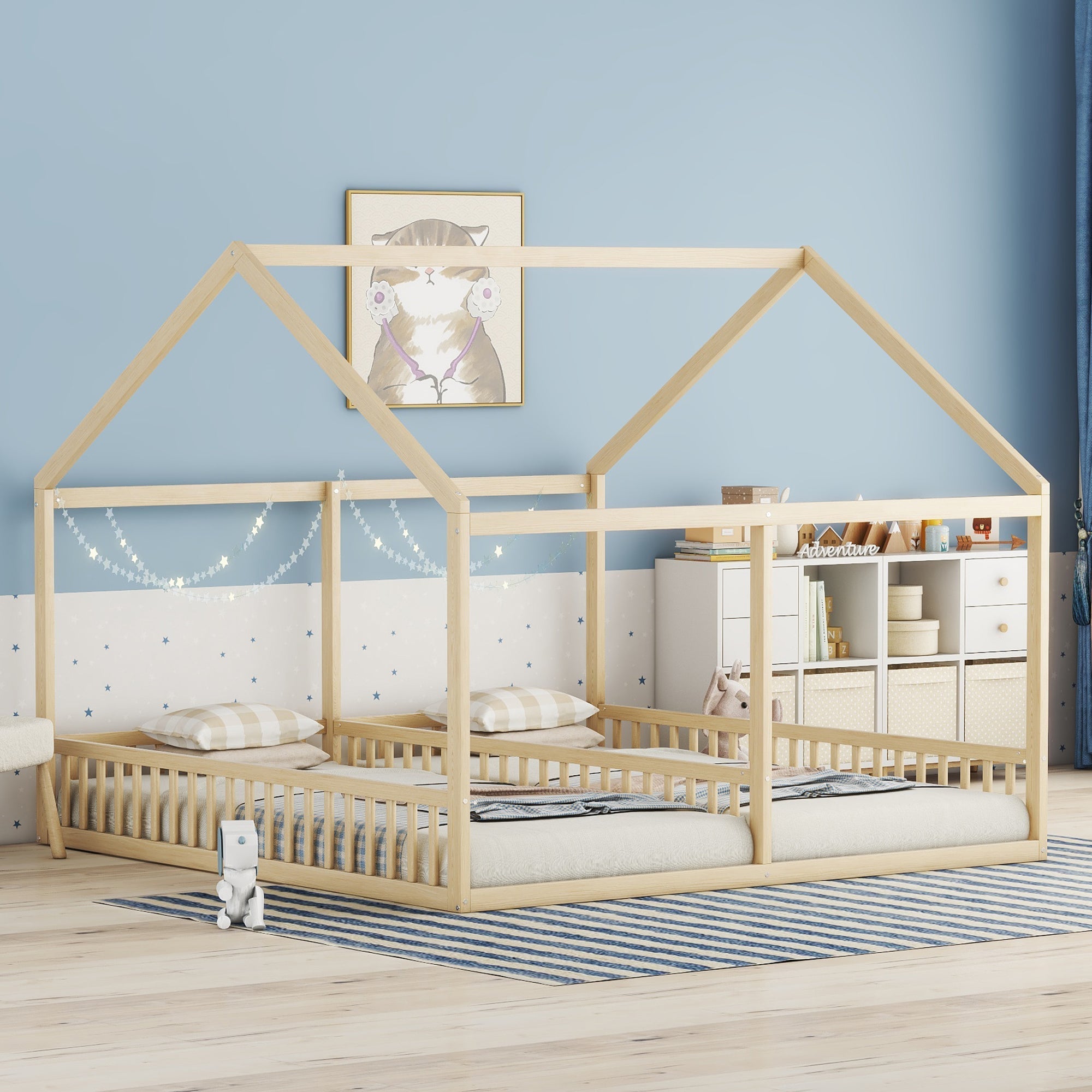 Single House Bed 90x200cm Flat 2-in-1 - Natural