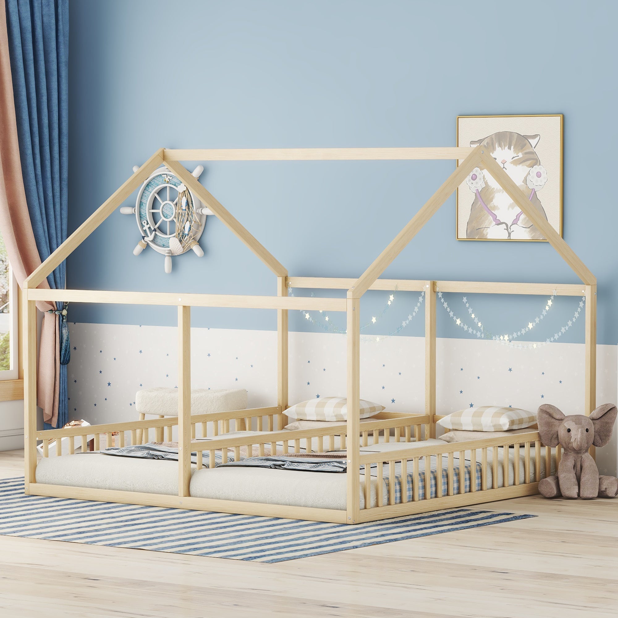 Single House Bed 90x200cm Flat 2-in-1 - Natural