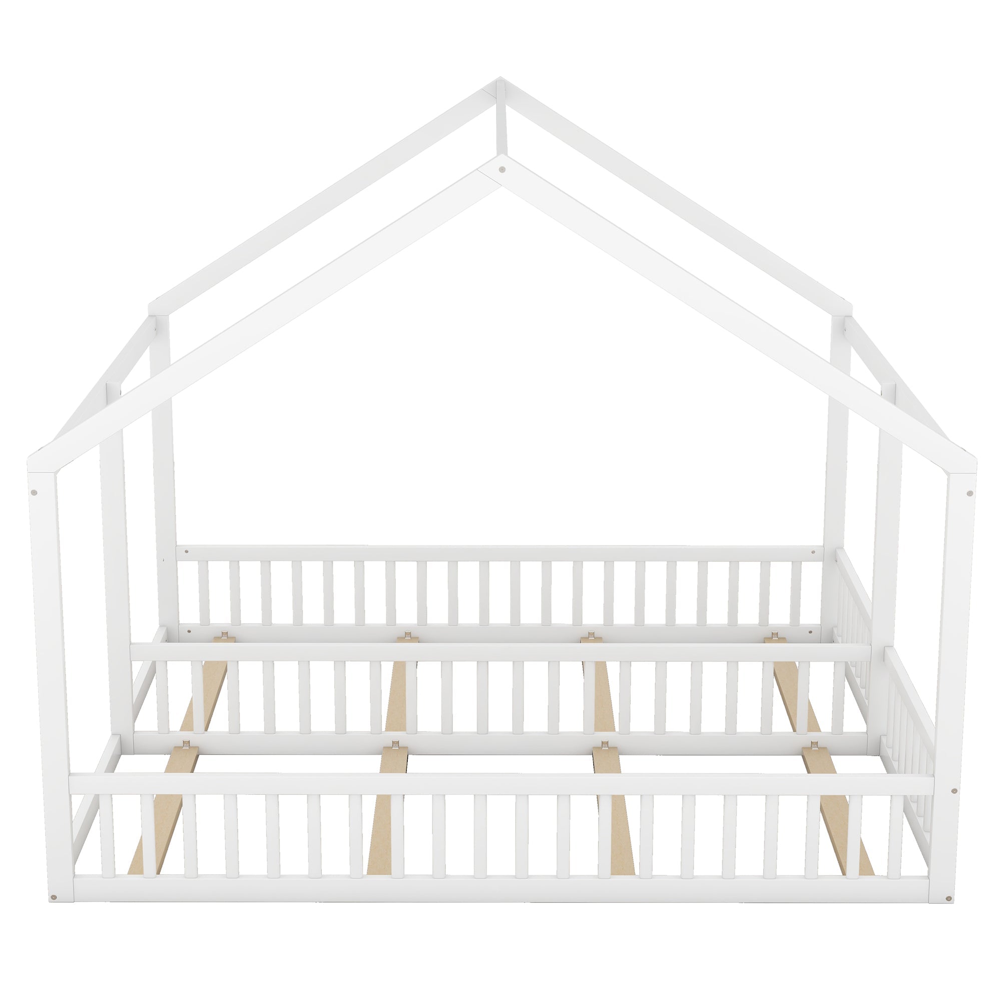 2-in-1 House Bed, 90x200cm Single Flat Bed, White