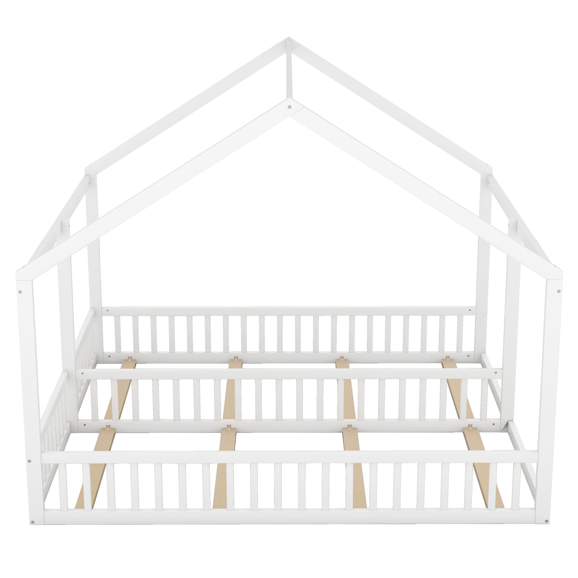2-in-1 House Bed, 90x200cm Single Flat Bed, White