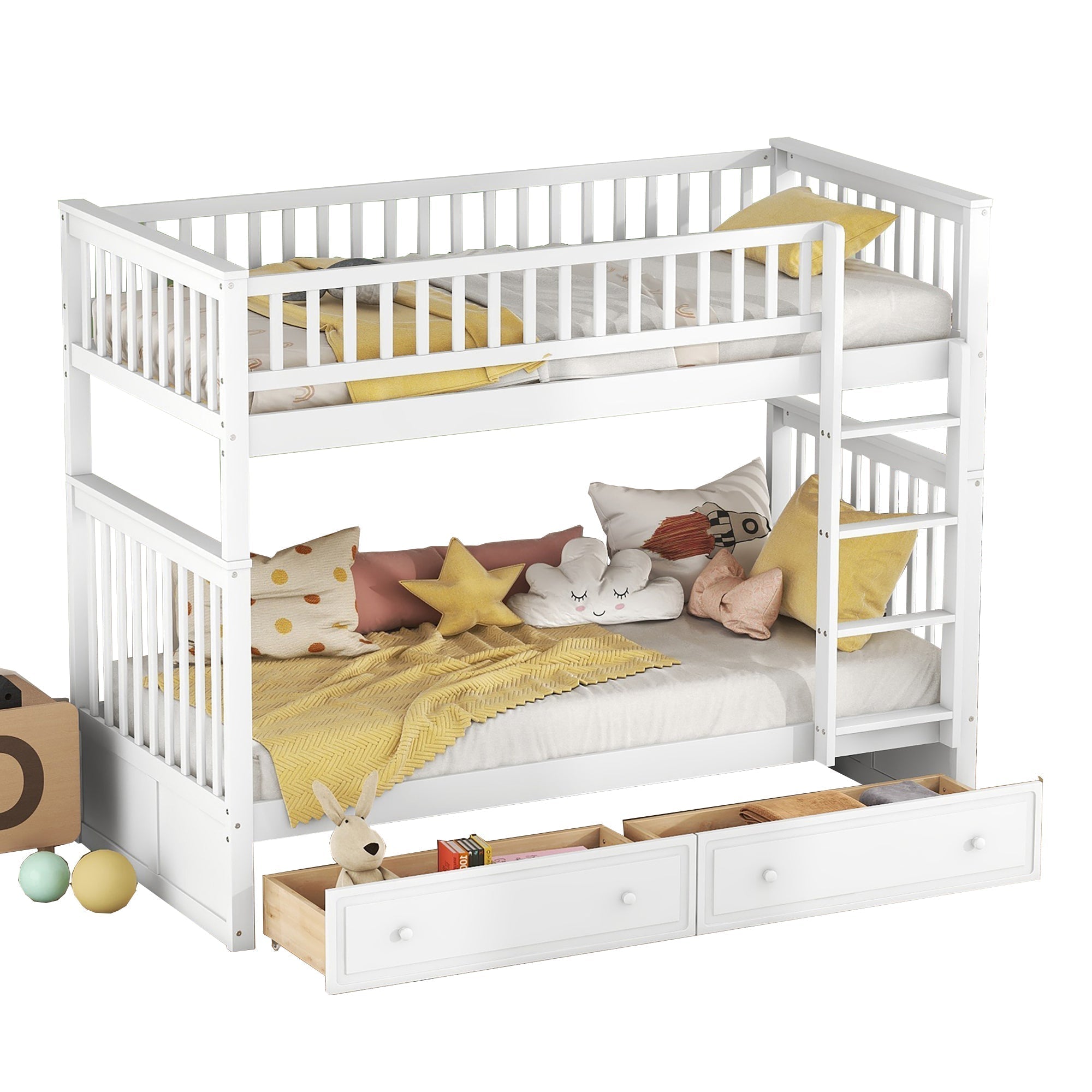 Bunk Bed 90x200cm Convertible with Drawers - White