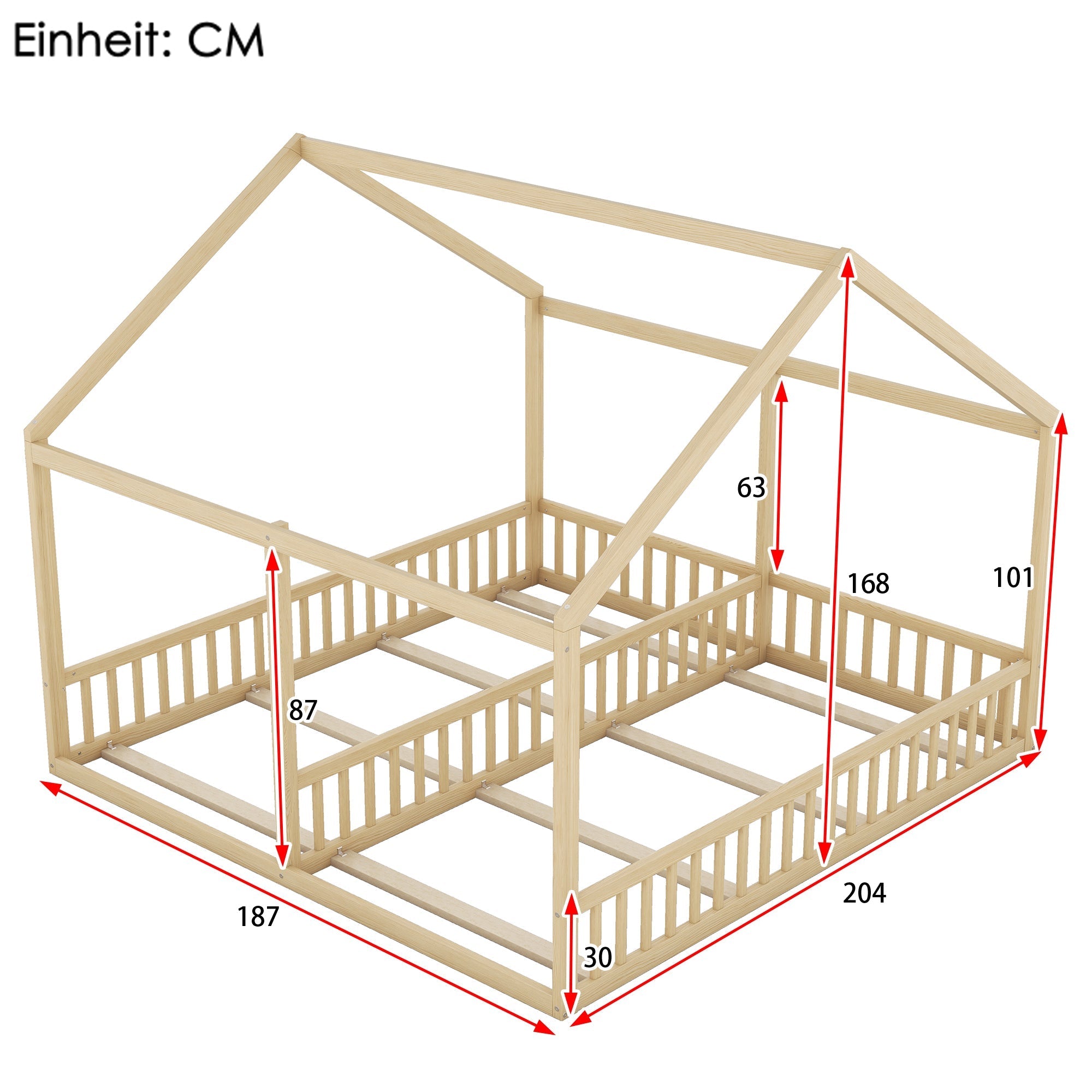 Single House Bed 90x200cm Flat 2-in-1 - Natural