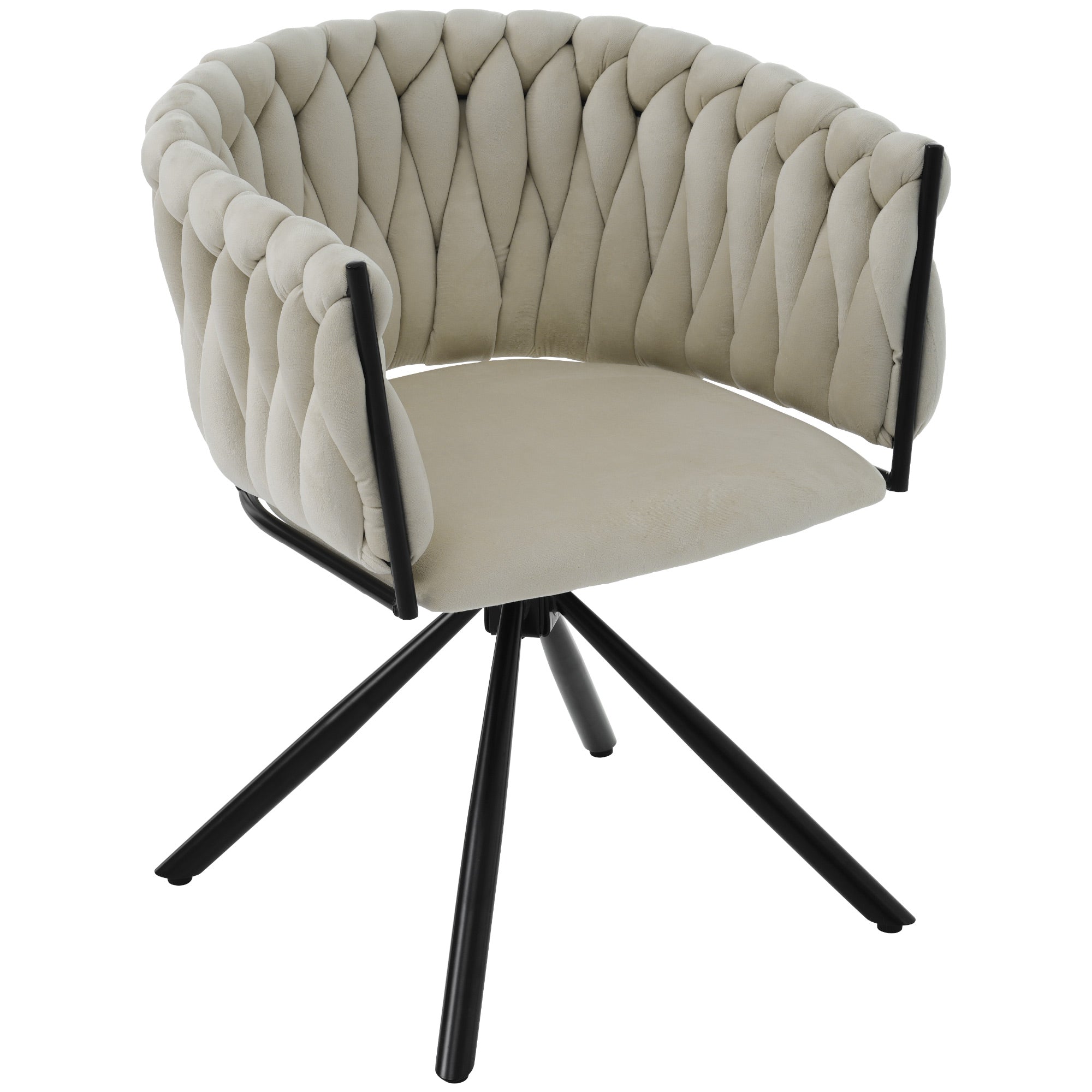 Velvet Dining Chair Set of 4 Swivel Metal Legs - Beige