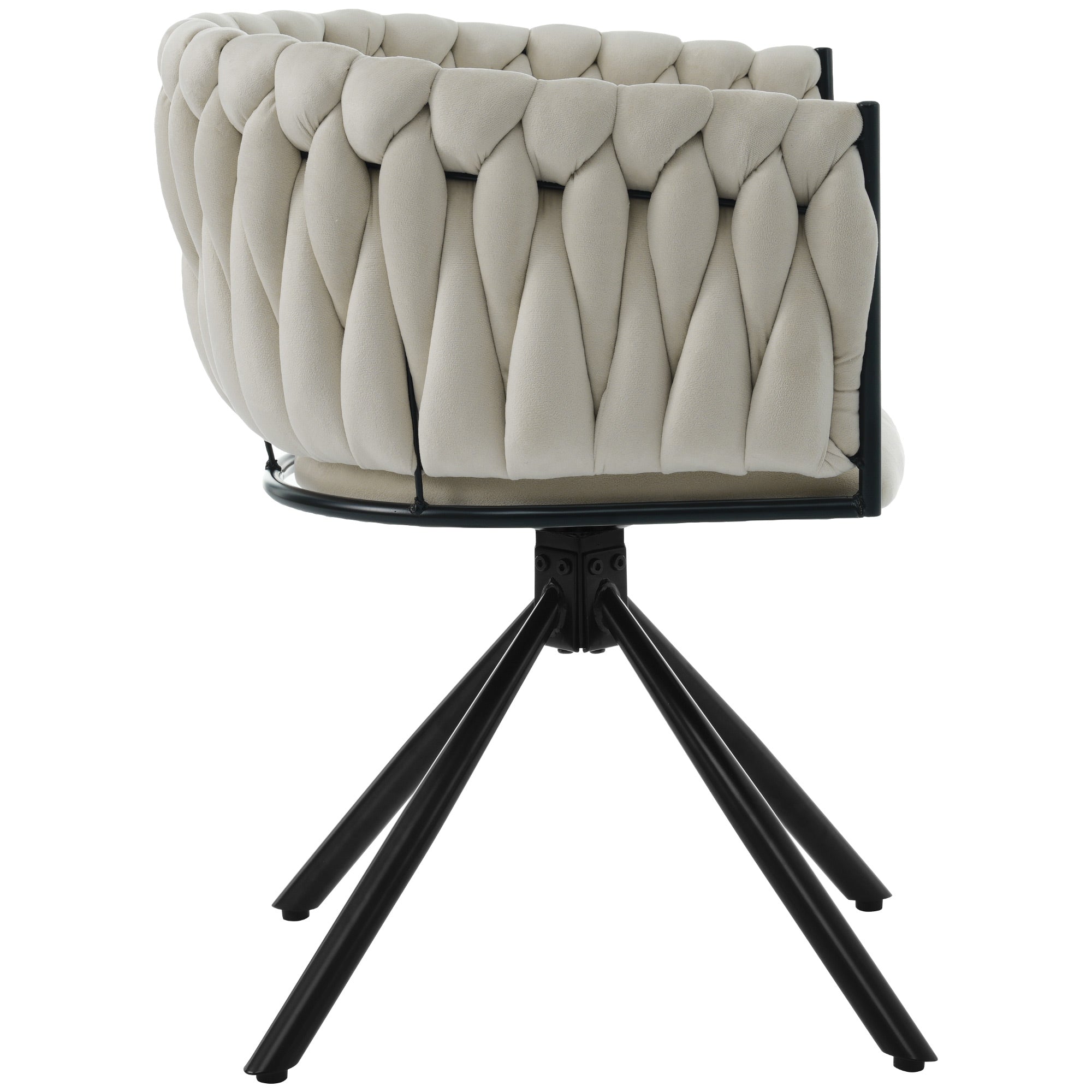 Velvet Dining Chair, Set of 6 Luxury Swivel Leisure Chairs with Metal Legs, Beige Velvet