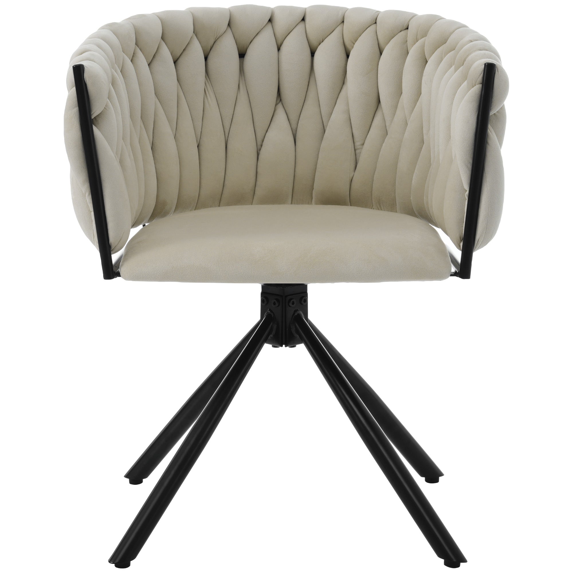 Velvet Dining Chair, Set of 6 Luxury Swivel Leisure Chairs with Metal Legs, Beige Velvet