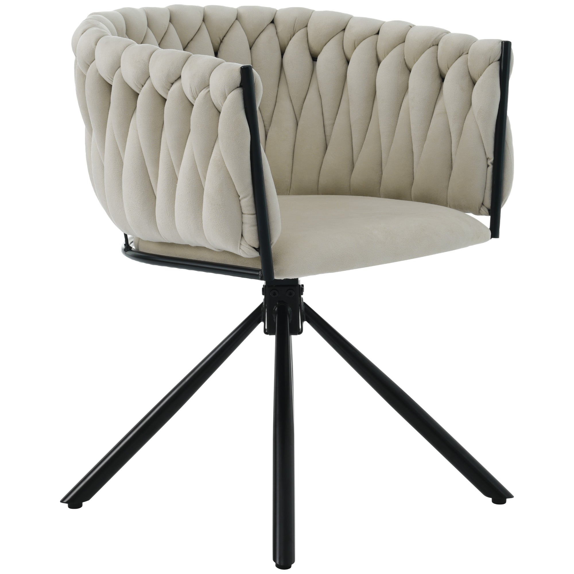 Velvet Dining Chair Set of 4 Swivel Metal Legs - Beige