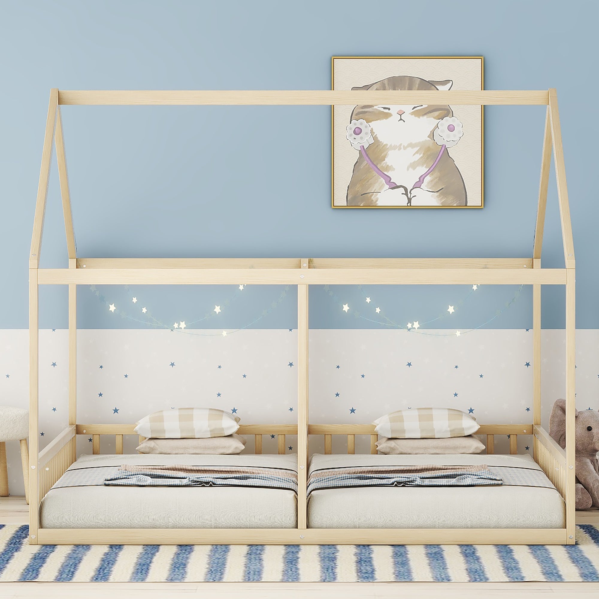 Single House Bed 90x200cm Flat 2-in-1 - Natural