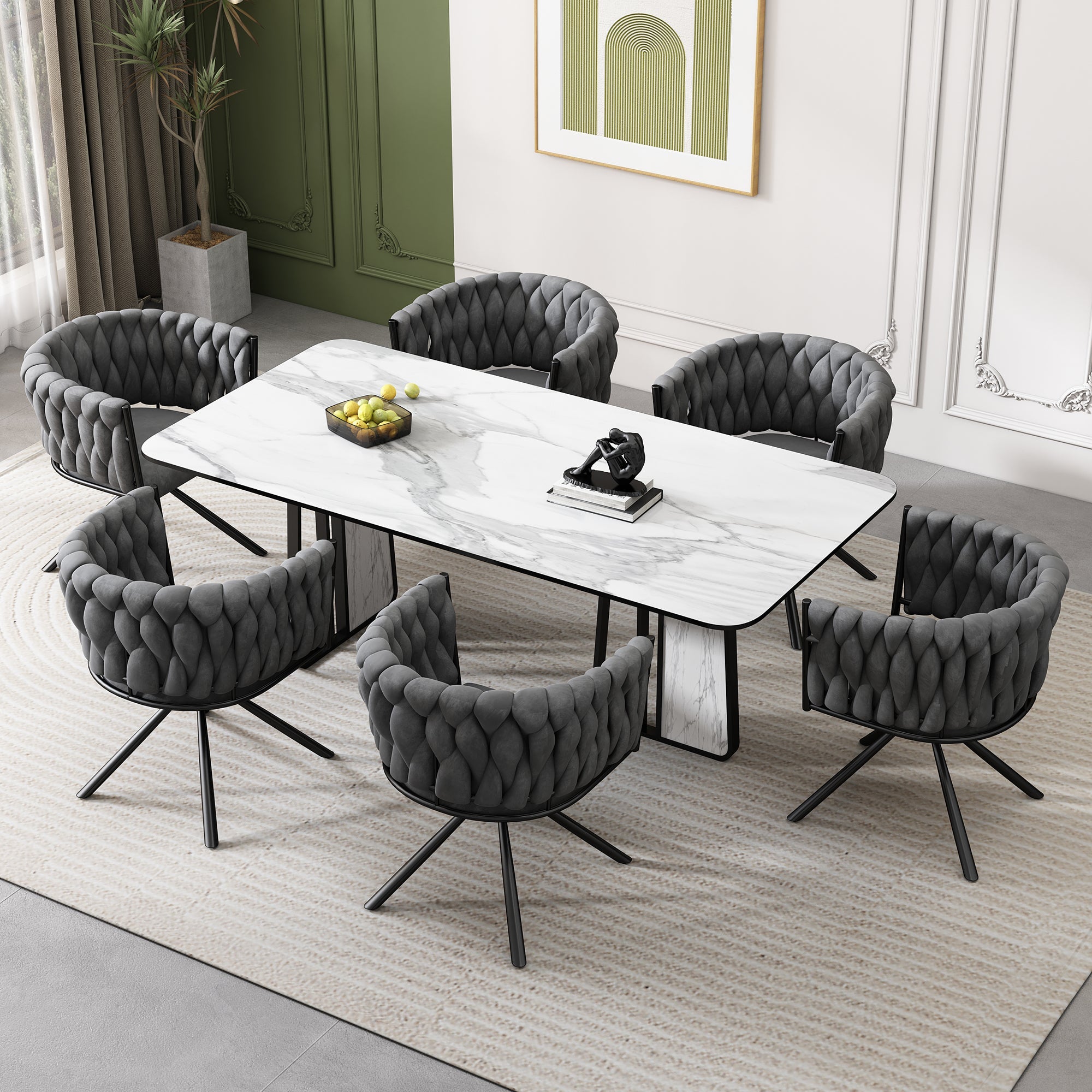 Velvet Dining Chair, Set of 4, Swivel Leisure Chair with Metal Legs, Grey