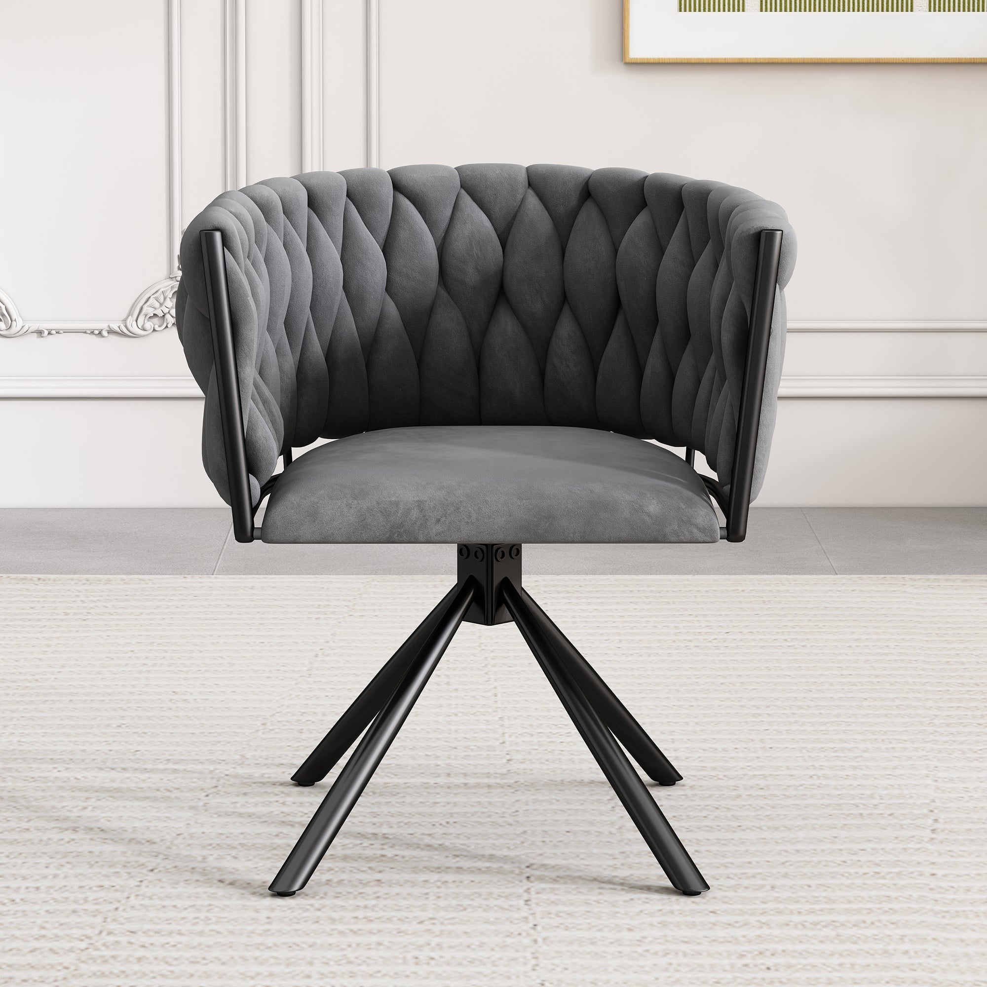 Velvet Dining Chair, Swivel Leisure Chair with Four Metal Legs, Grey Velvet