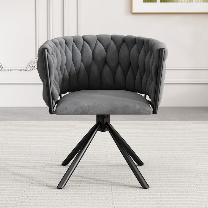 Velvet Dining Chair, Swivel Leisure Chair with Four Metal Legs, Grey Velvet
