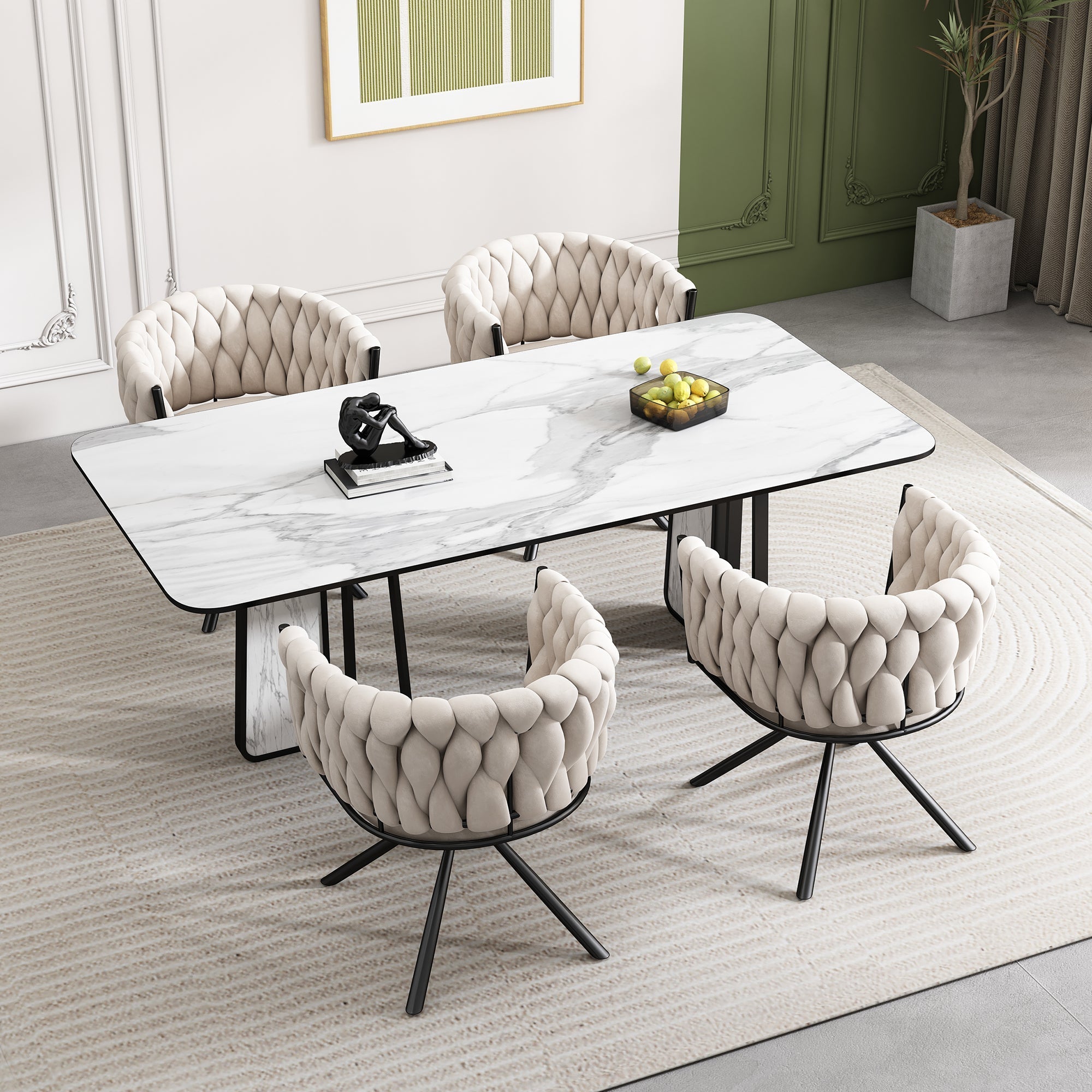 Velvet Dining Chair, Set of 6 Luxury Swivel Leisure Chairs with Metal Legs, Beige Velvet