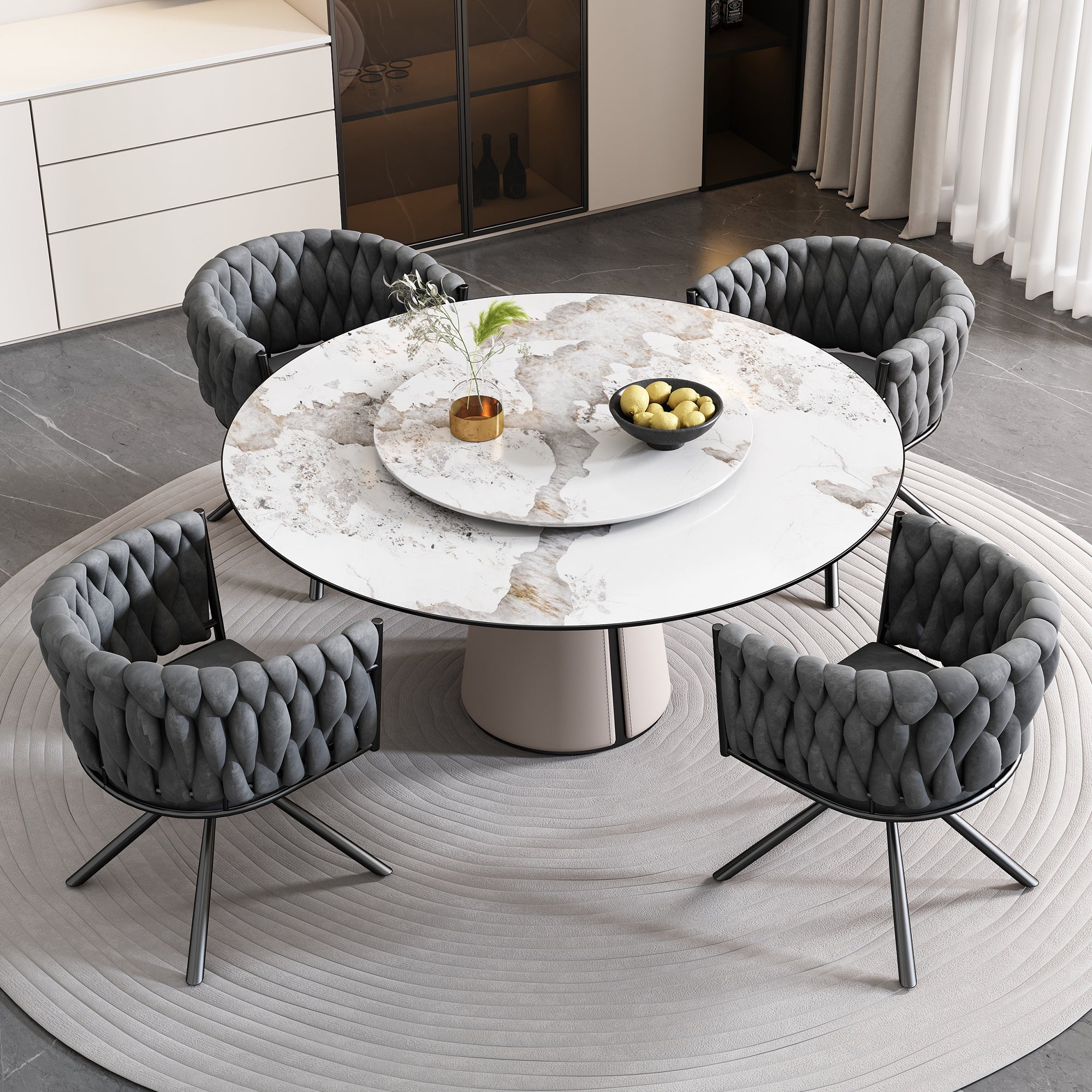 Velvet Dining Chair, Set of 4, Swivel Leisure Chair with Metal Legs, Grey