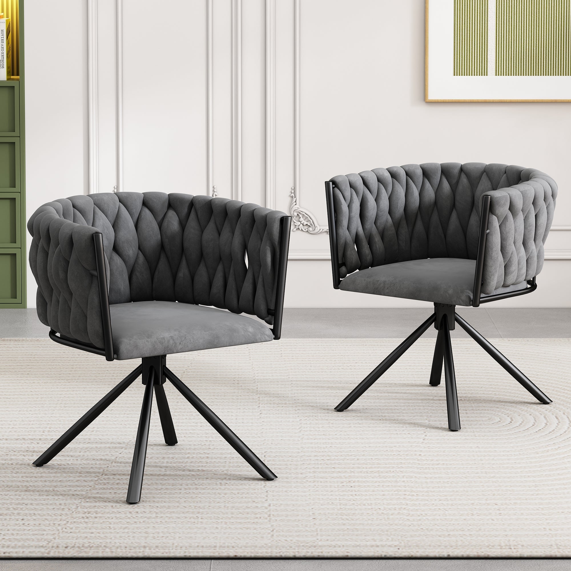 Velvet Dining Chair: Single Light Luxury Living Room Bedroom Swivel Chair with Four Metal Support Legs, Gray