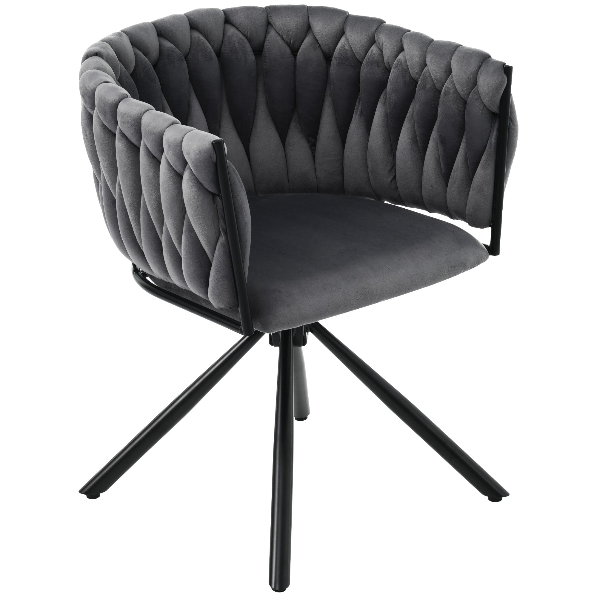 Set of 2 Velvet Dining Chair, Light Luxury Swivel with Metal Legs, Gray