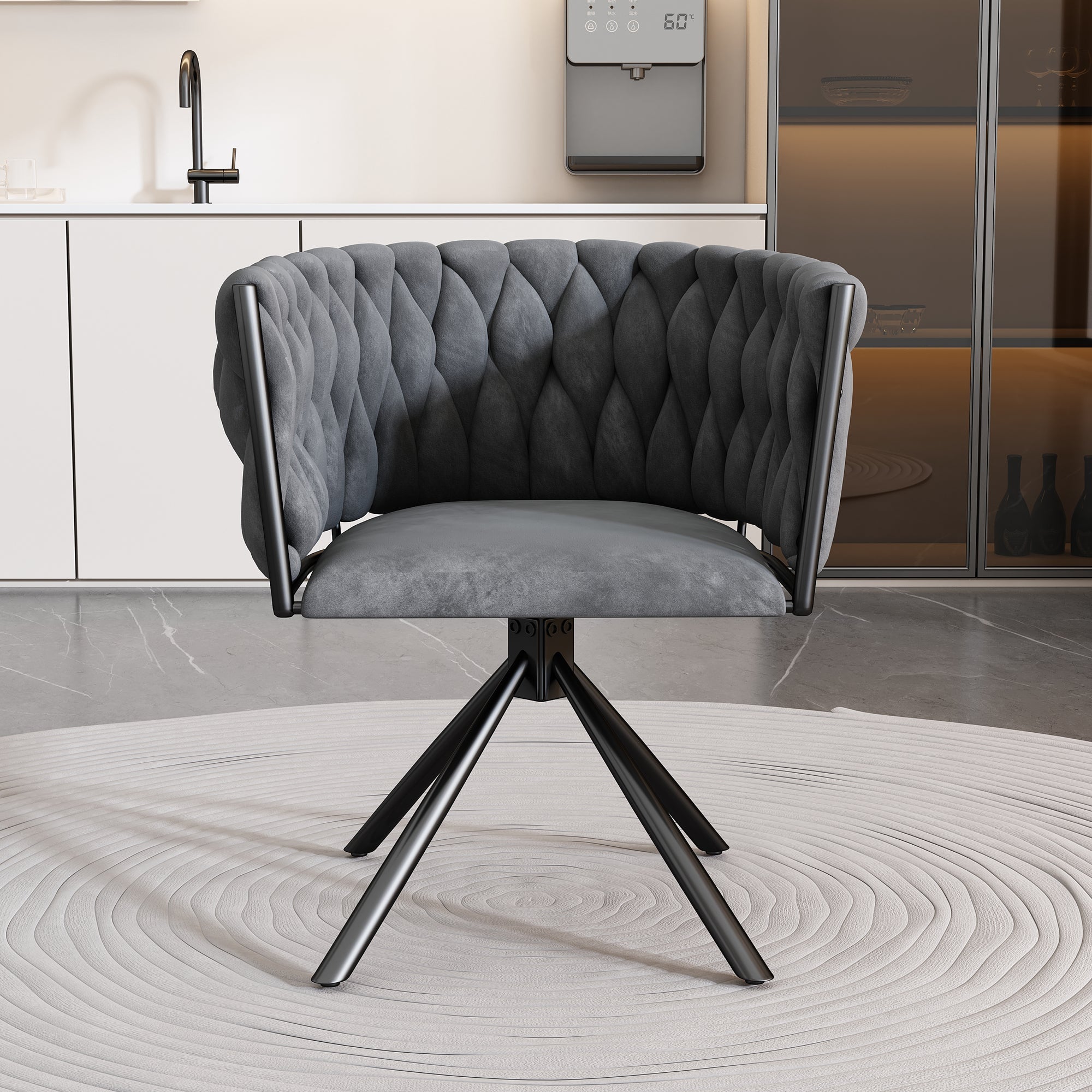 Velvet Dining Chair: Single Light Luxury Living Room Bedroom Swivel Chair with Four Metal Support Legs, Gray