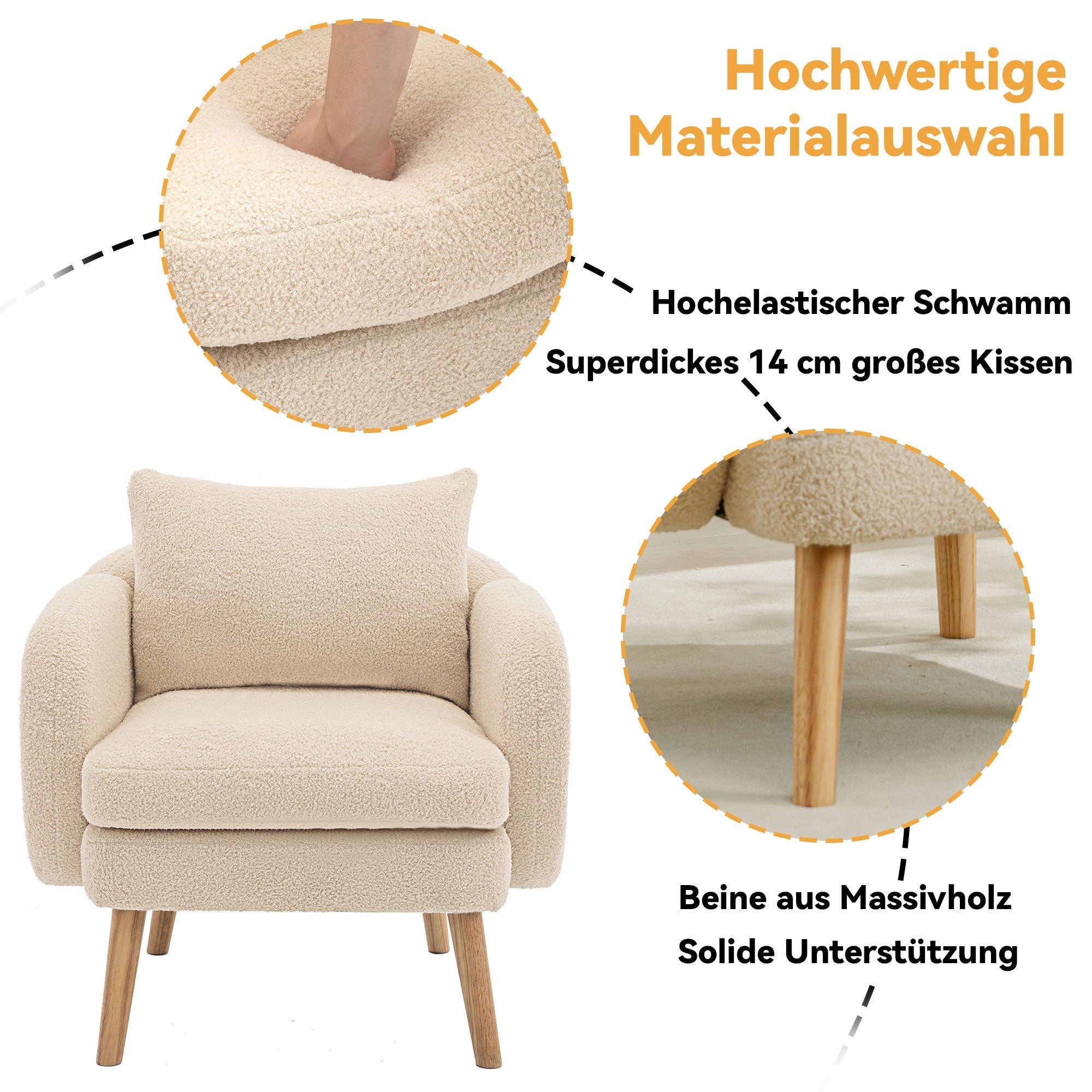 Teddy Velvet Armchair, Extra Thick Cushion, Solid Wood Leg